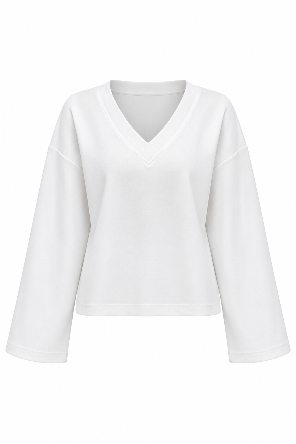 Beyaz V Yaka Basic Sweat