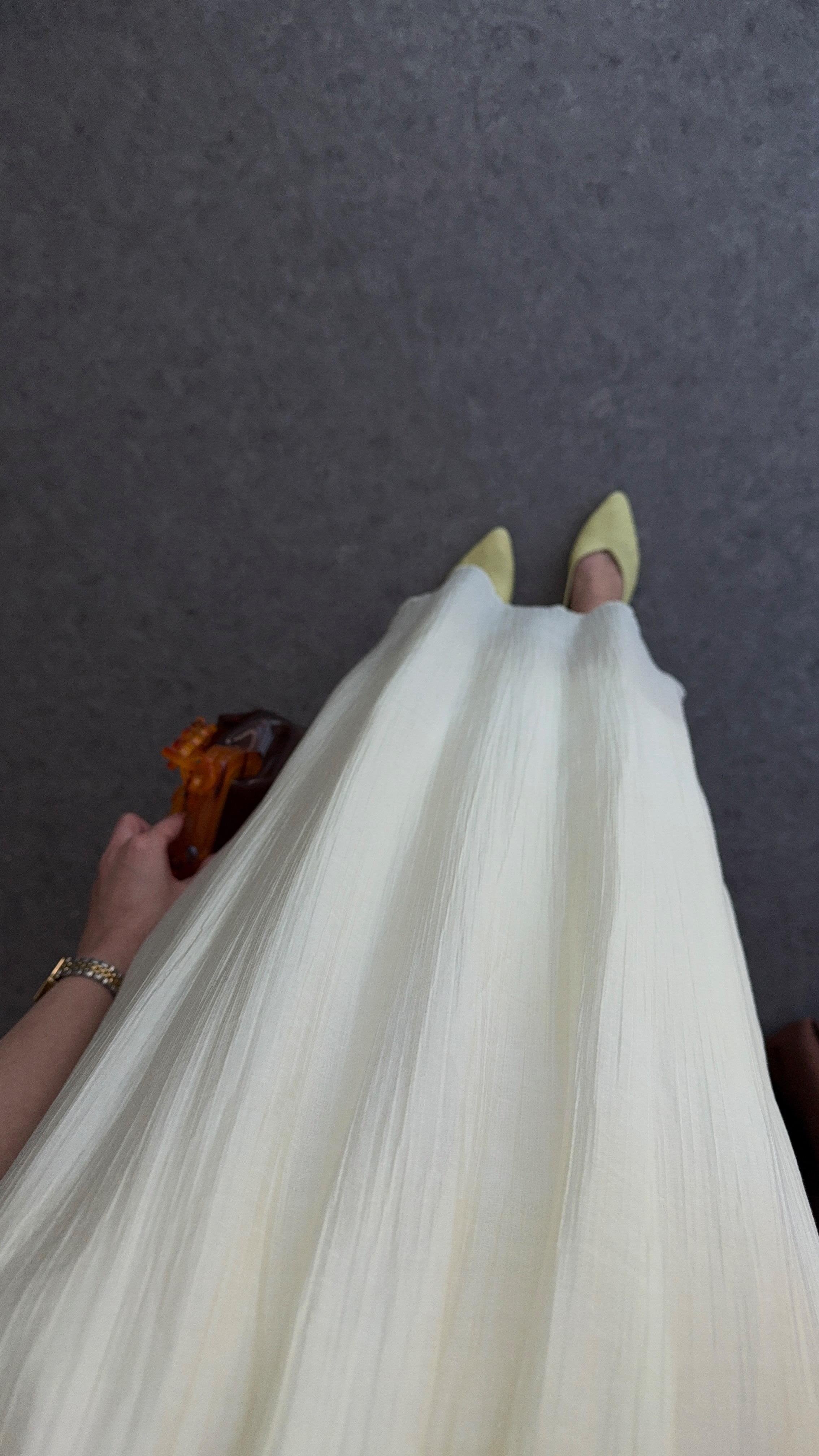 Boncuk Detaylı İthal Butter Yellow Elbise