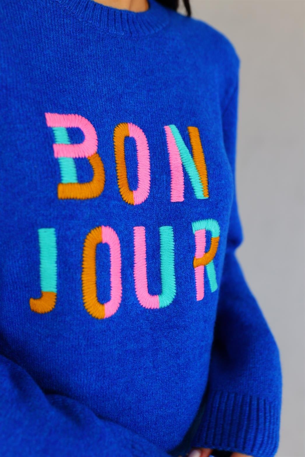 Bonjour Nakışlı Mavi Kazak