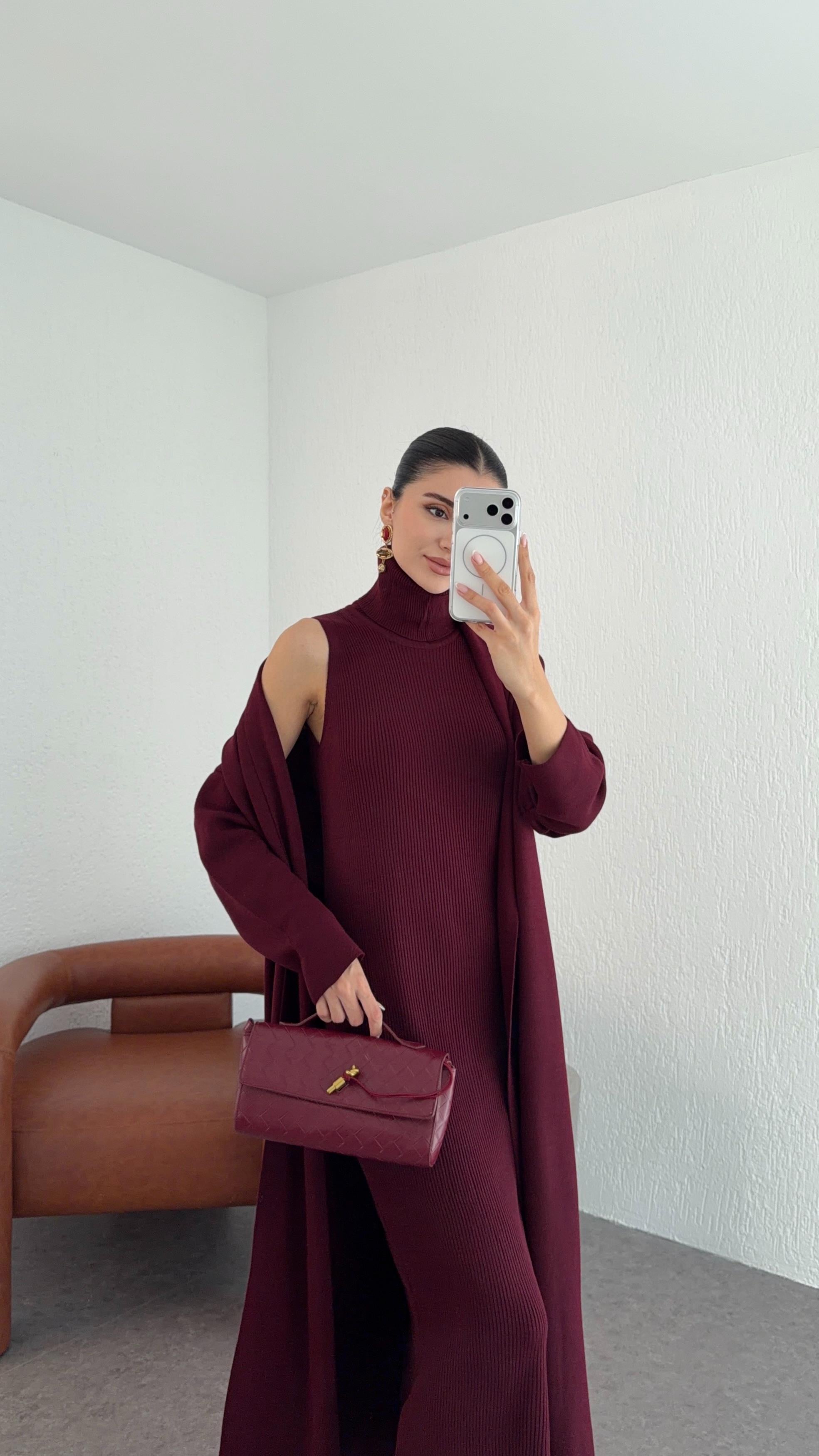Bordo Hırka-Elbise Takım