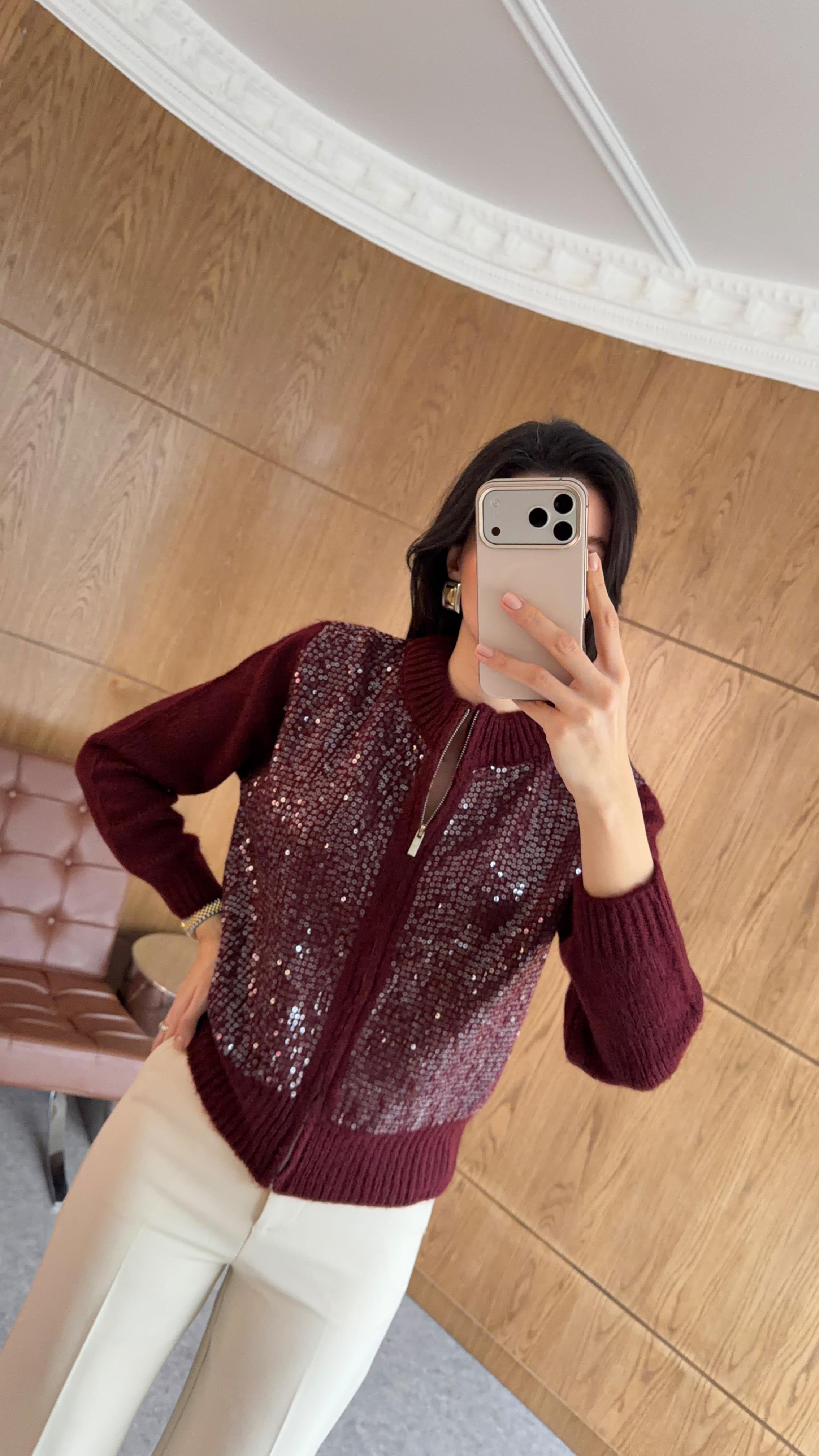 Bordo Pullu Hırka
