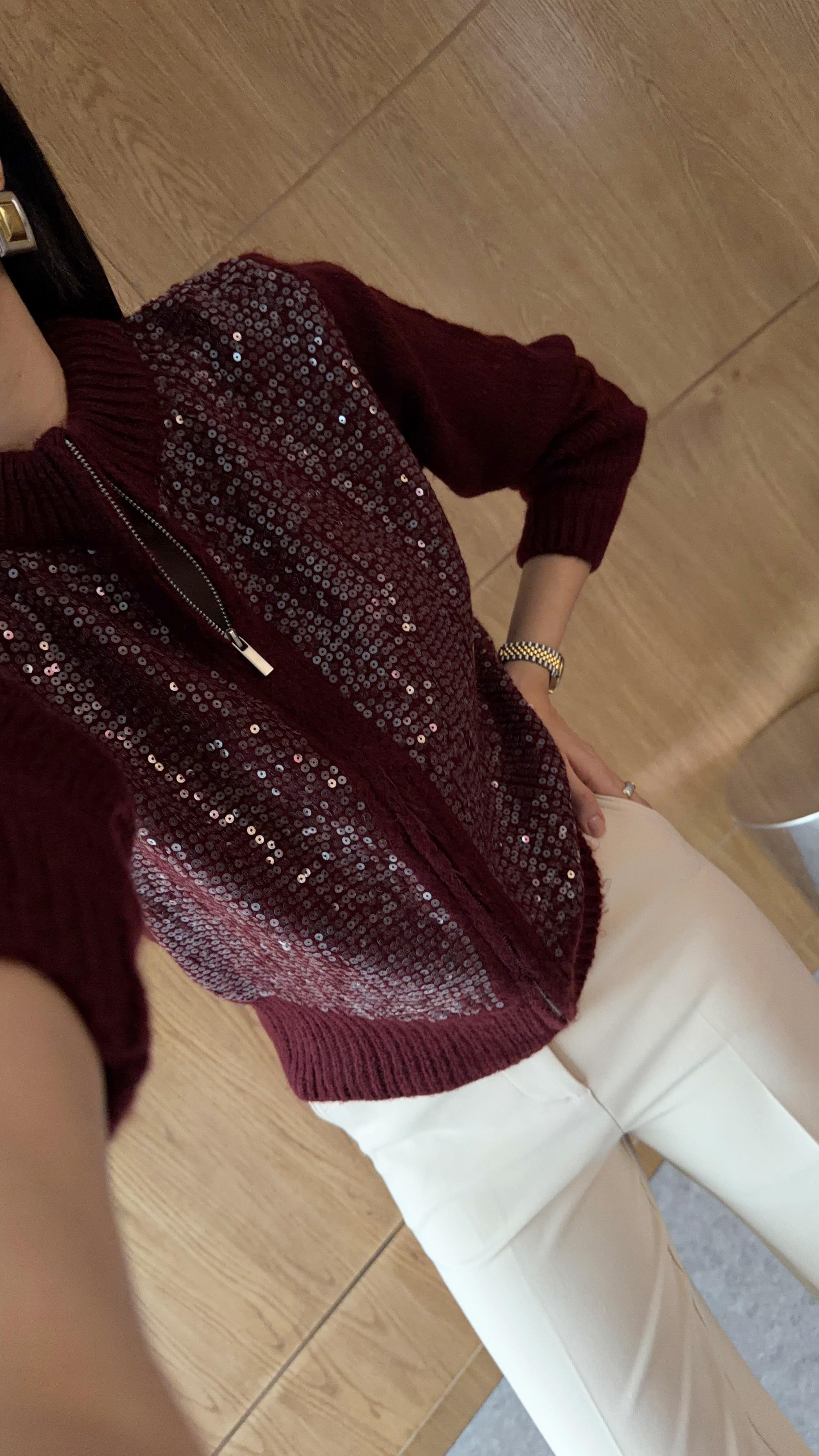 Bordo Pullu Hırka