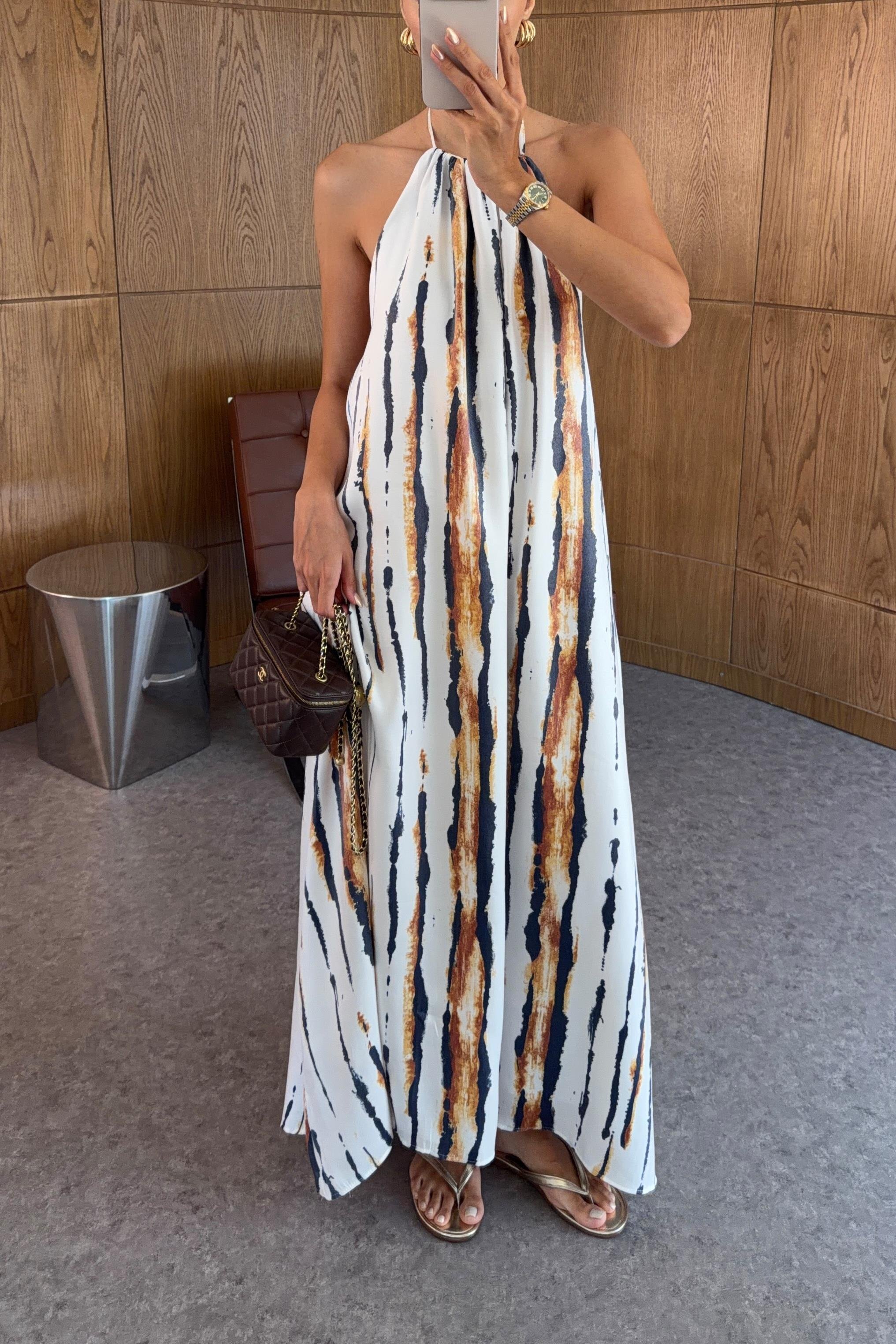 Boyun Bağlamalı Batik Elbise