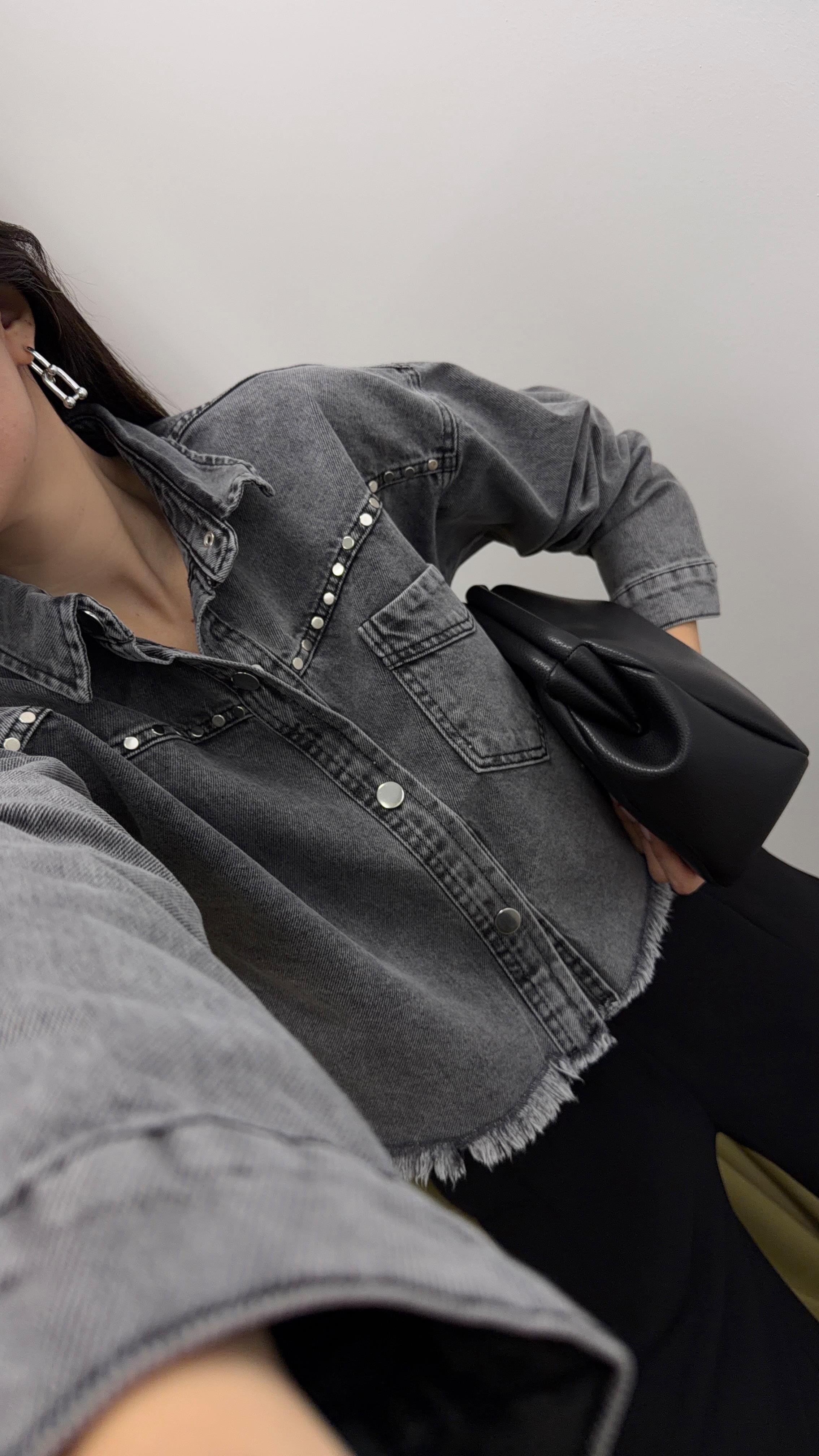 Çakmalı Antrasit Crop Ceket