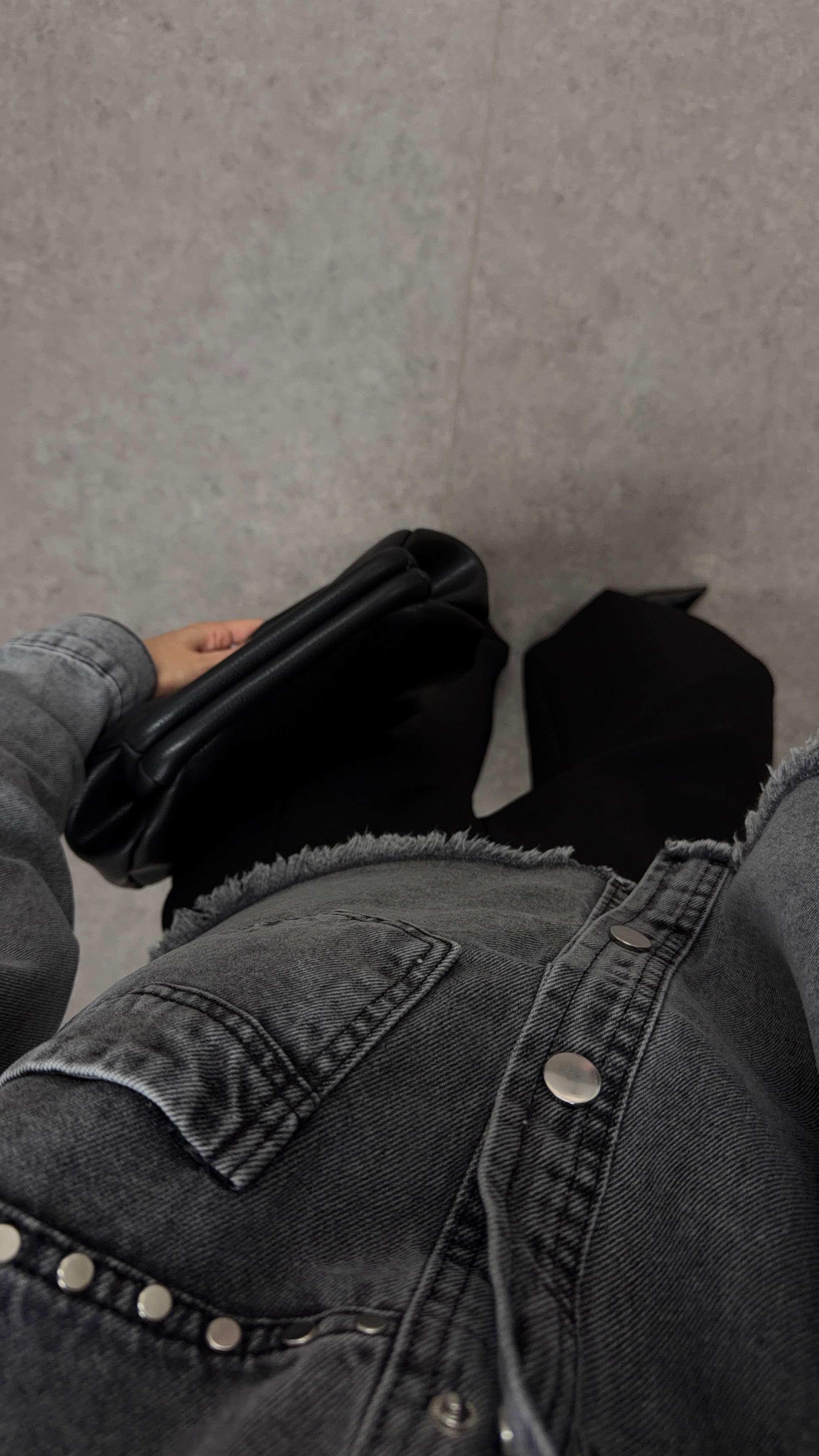 Çakmalı Antrasit Crop Ceket