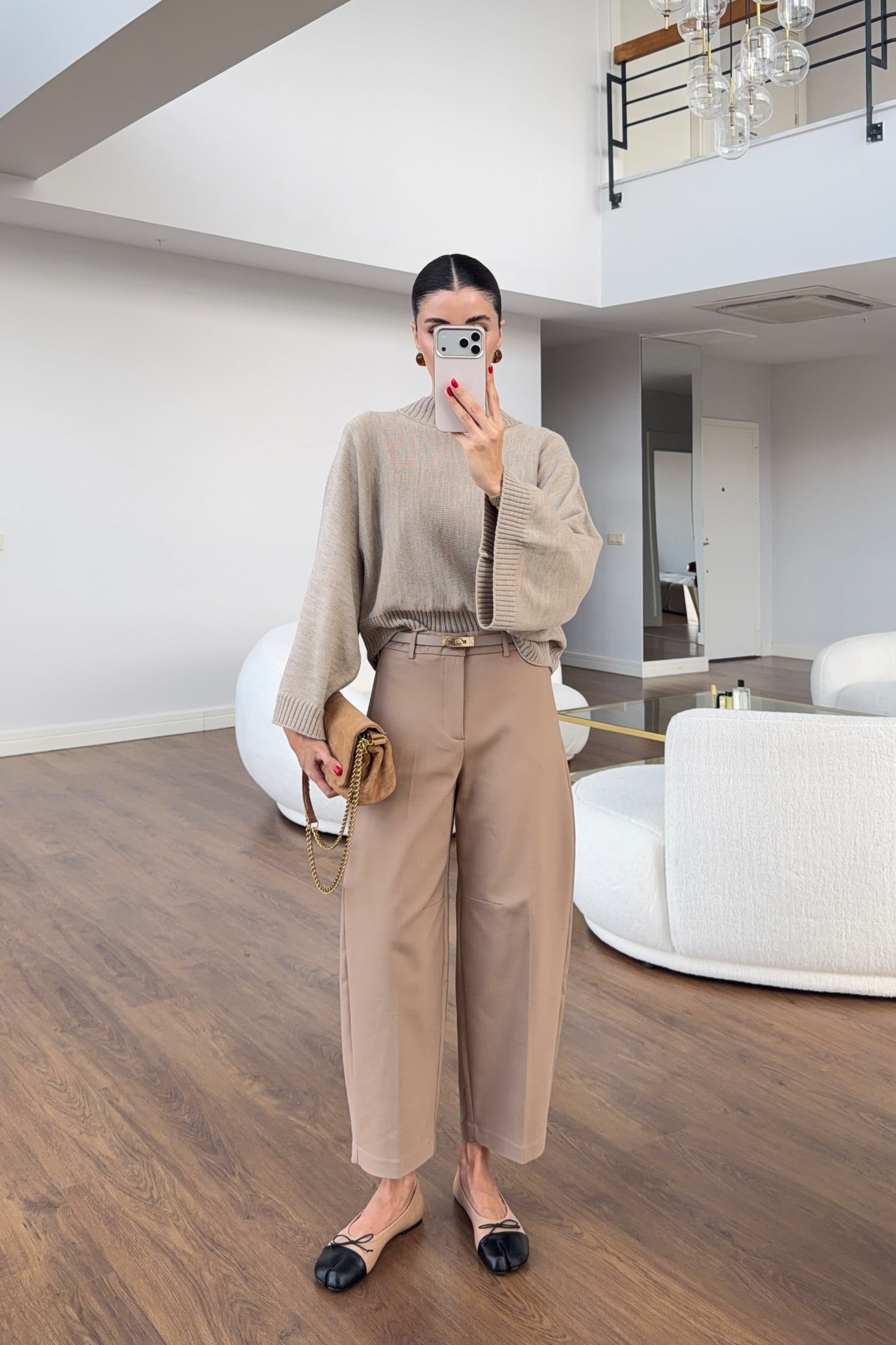 Camel Barrel Fit Kumaş Pantolon