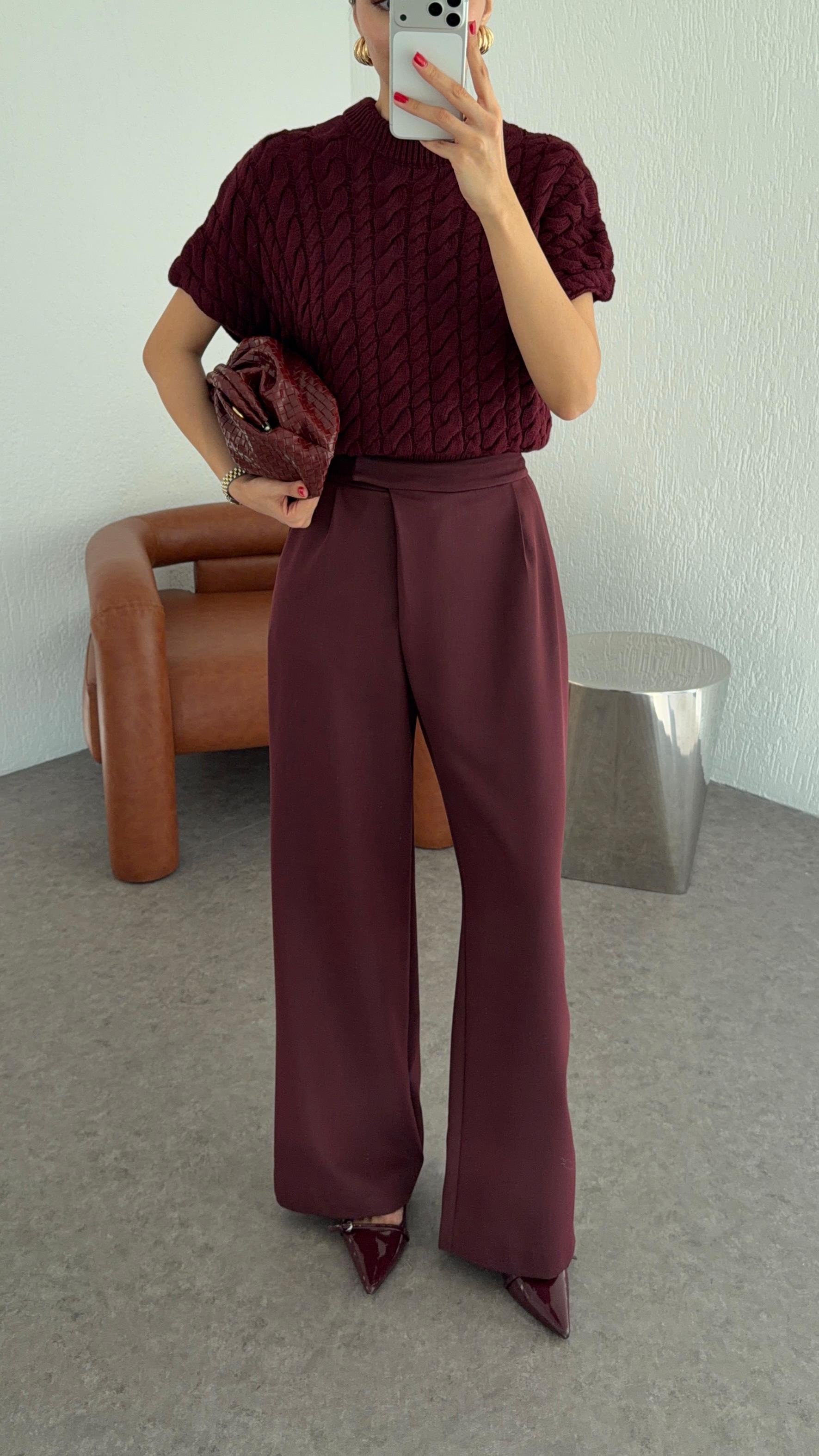 Çapraz Kemerli Bordo Premium Pantolon