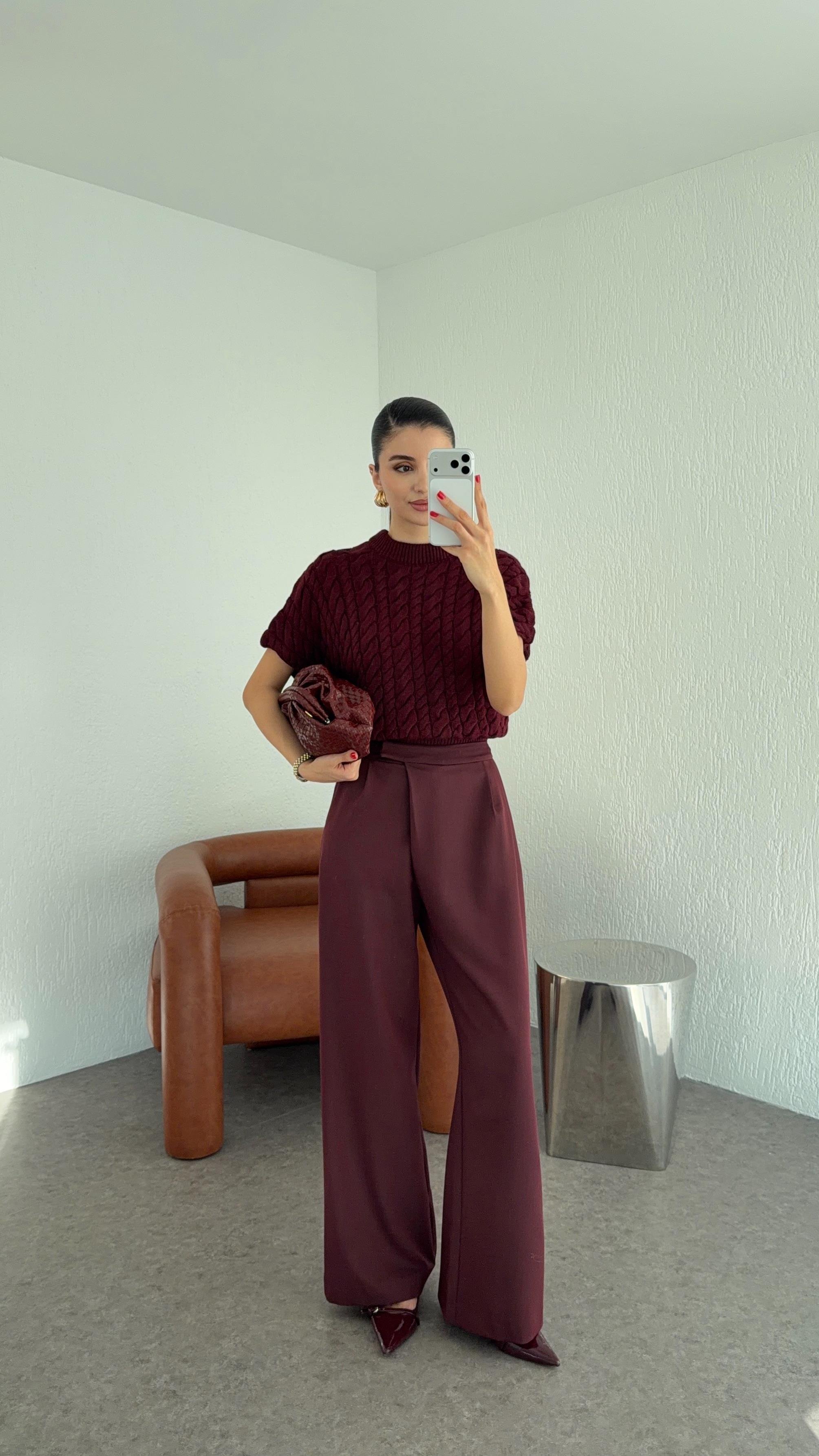 Çapraz Kemerli Bordo Premium Pantolon