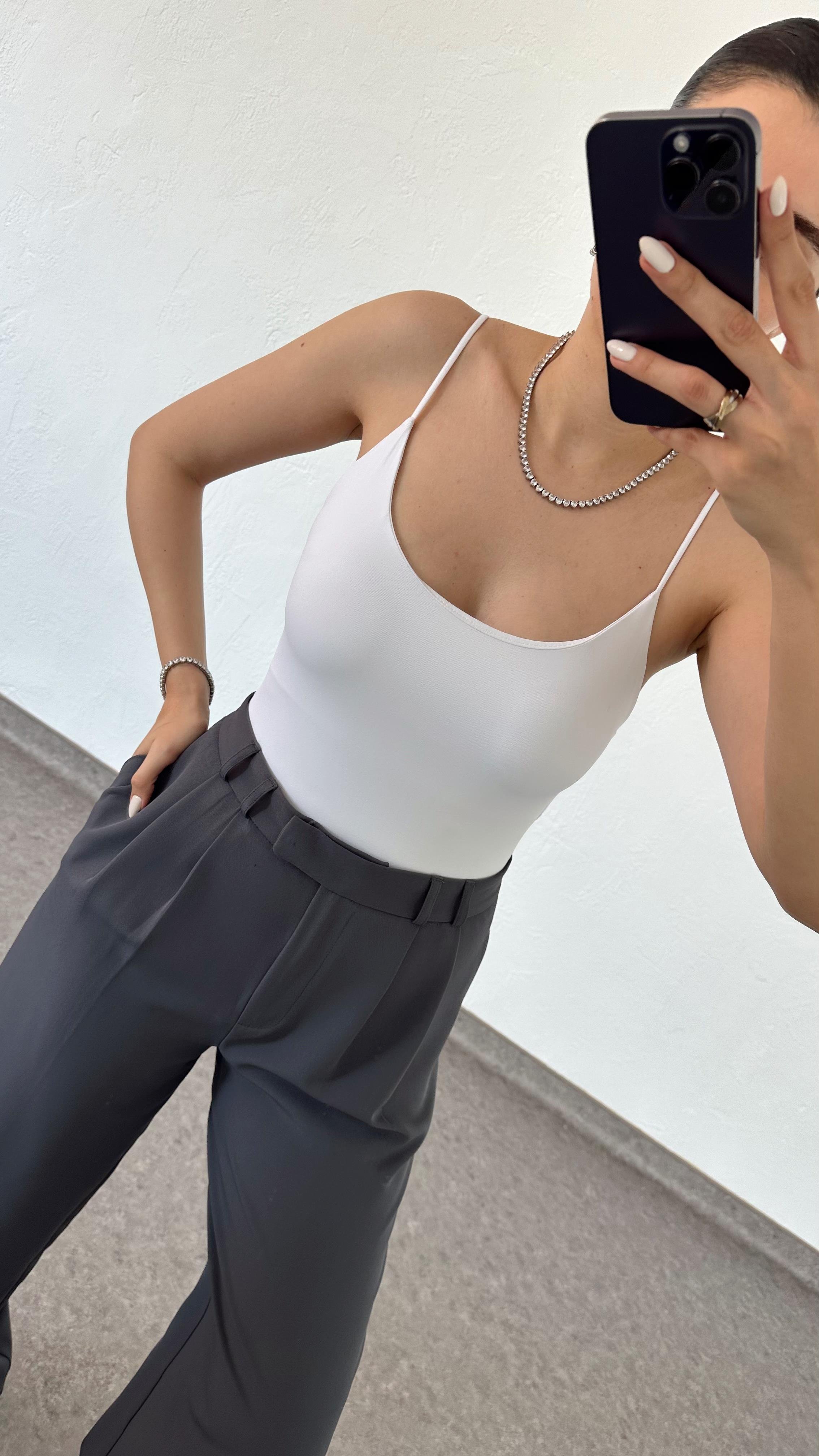 Çift Kat Beyaz Bodysuit