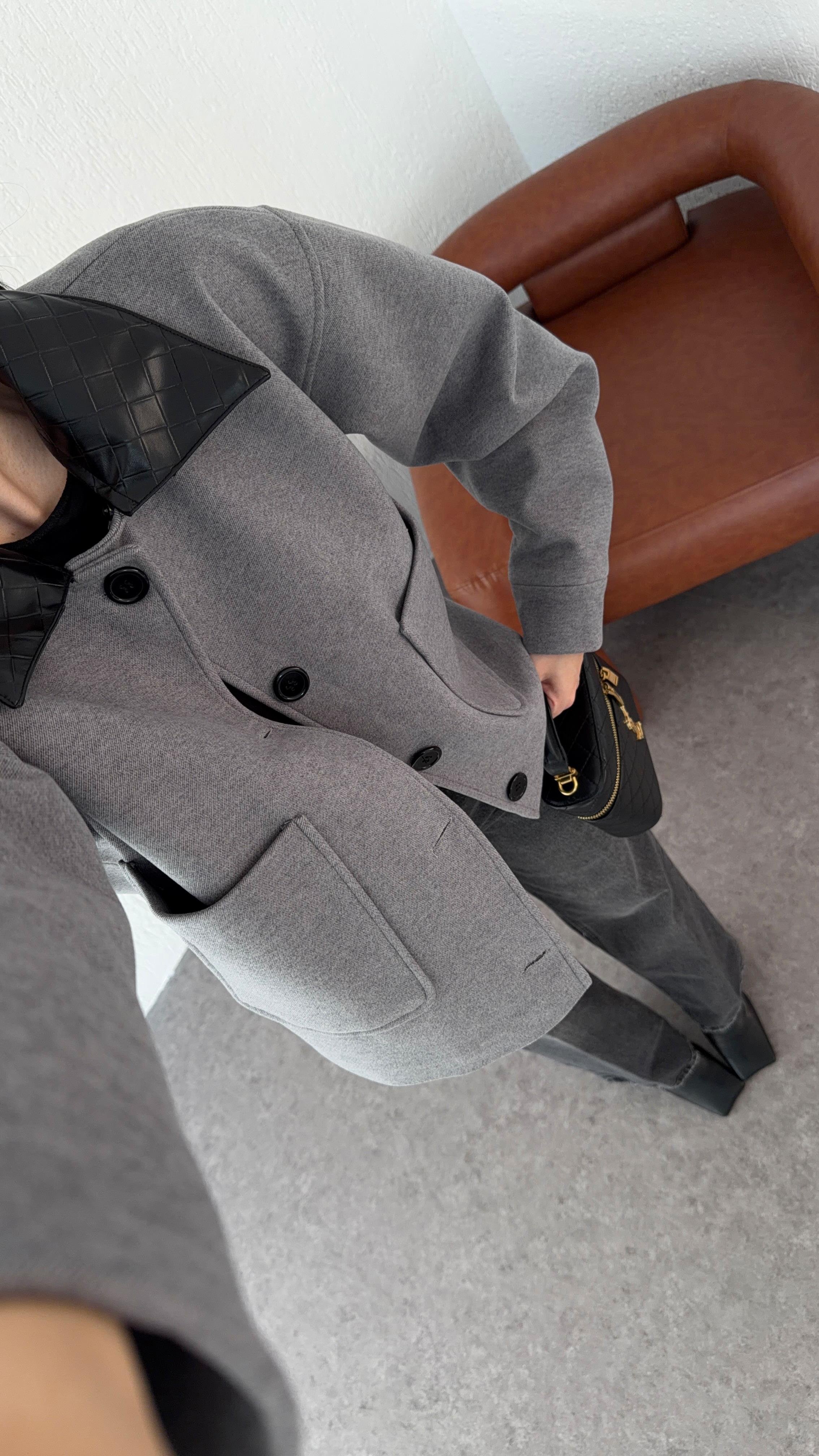 Çıkma Yaka Gri Kaşe Ceket