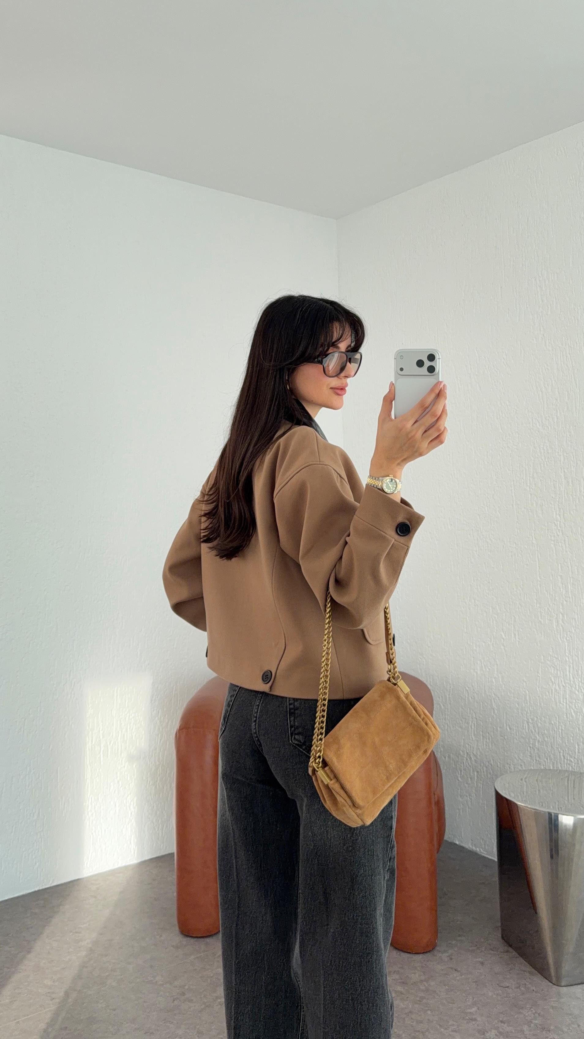 Çıkma Yaka Taba Kaşe Ceket