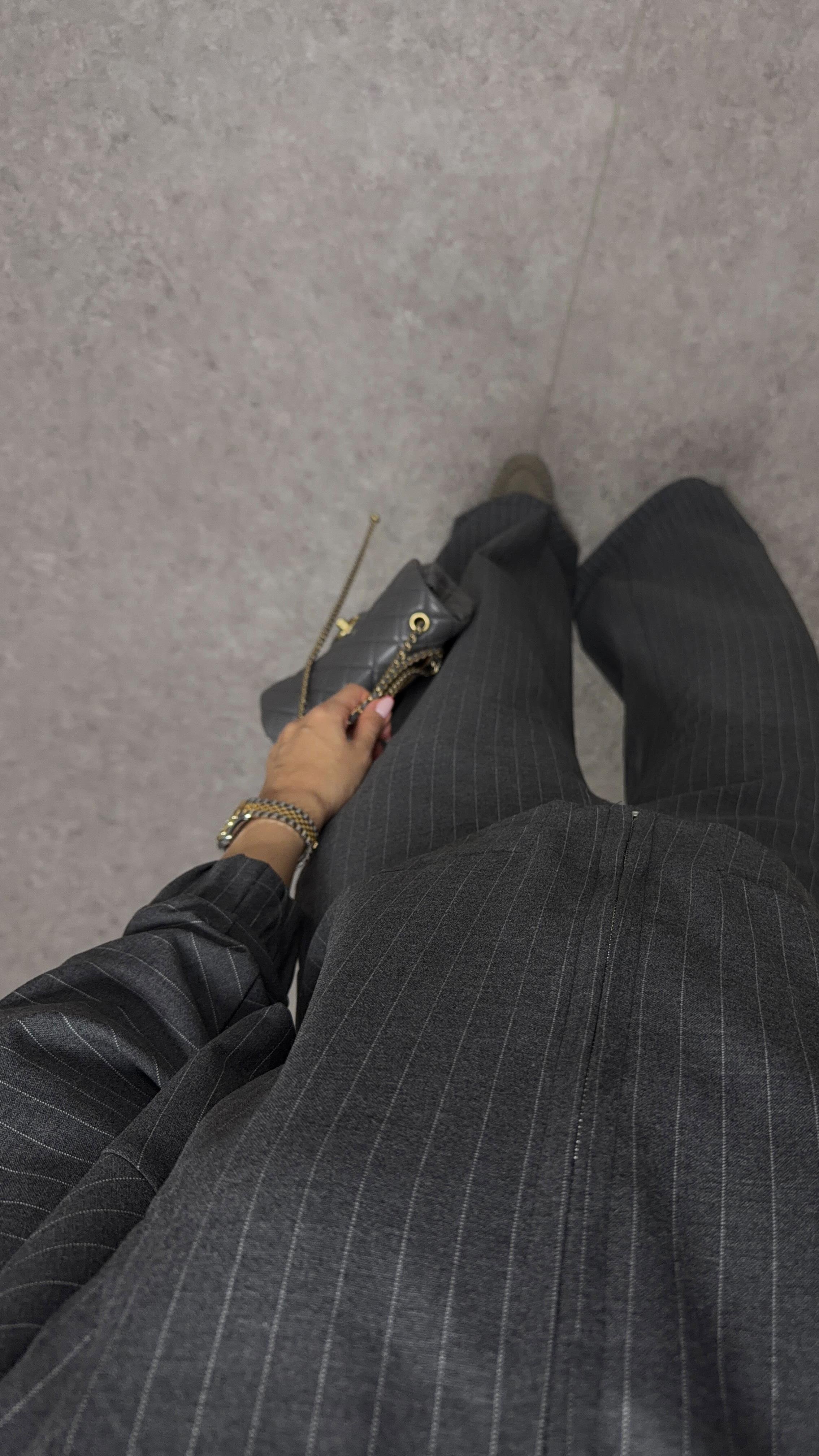 Çizgili Gri Smart-Casual Takım