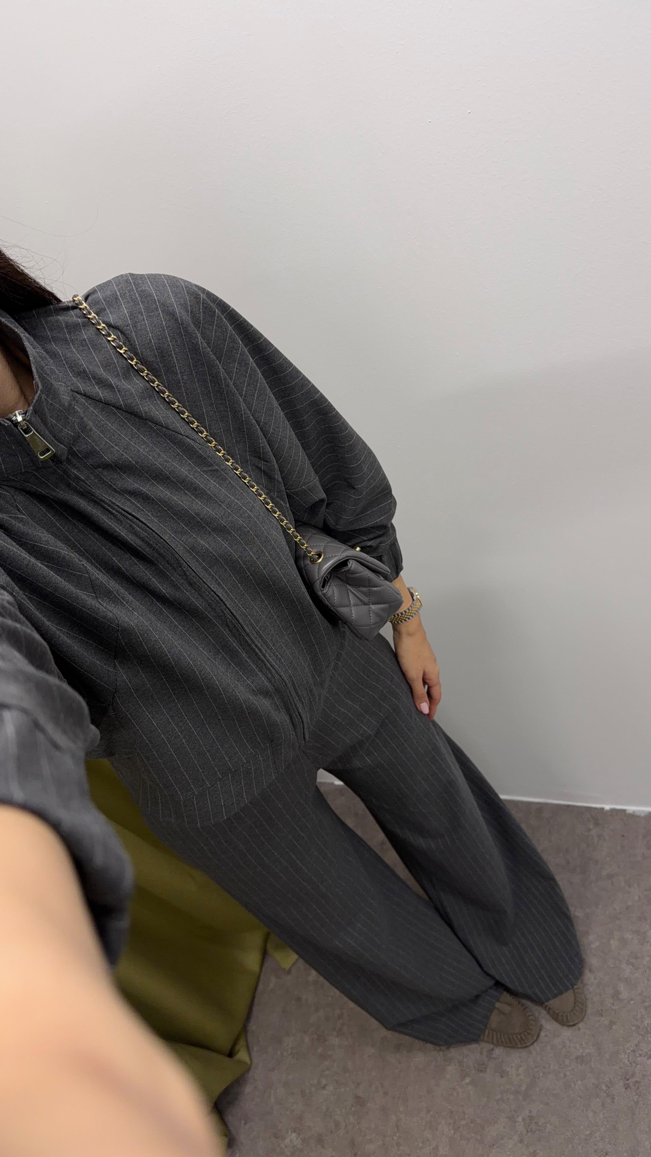 Çizgili Gri Smart-Casual Takım