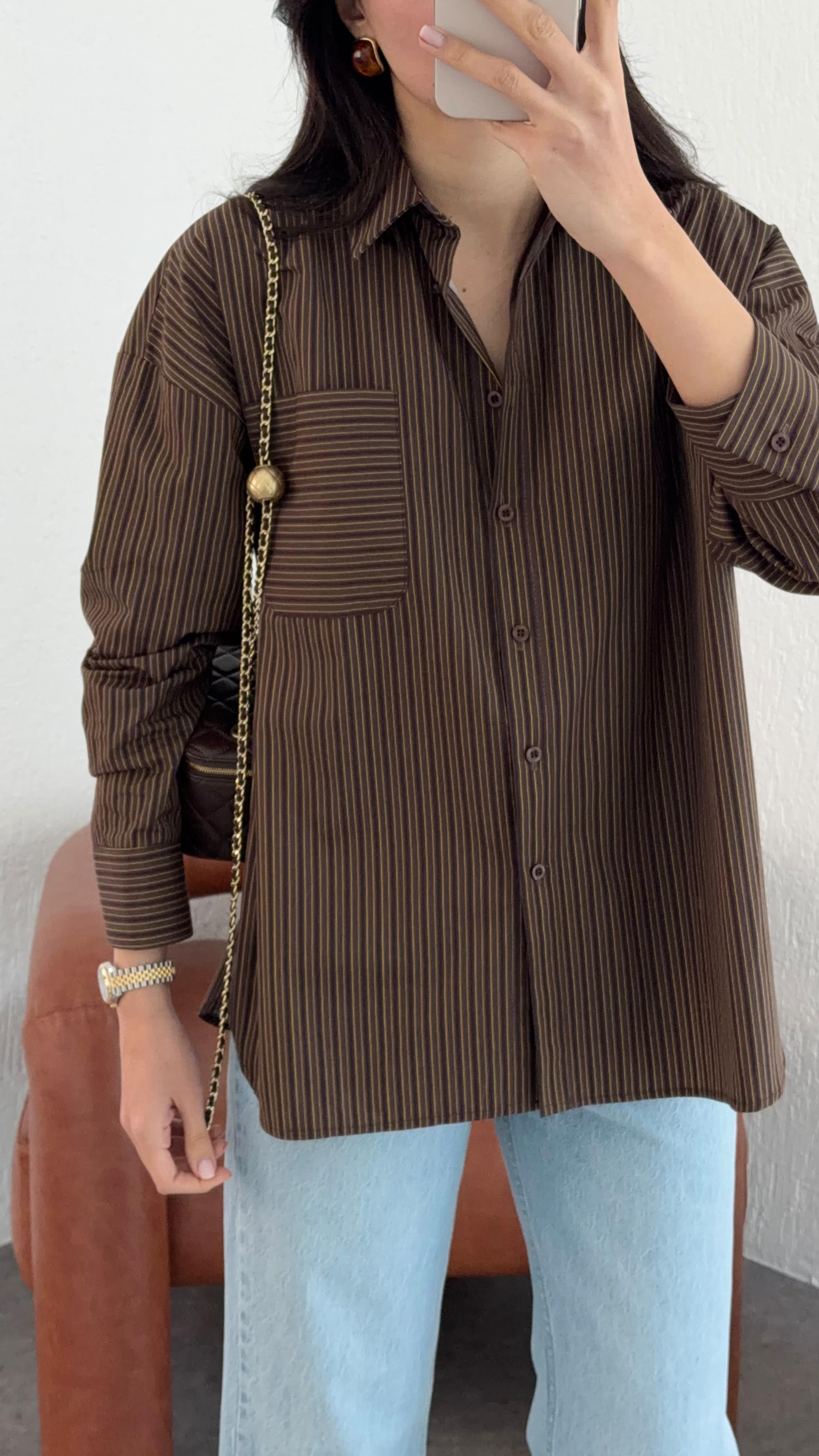 Çizgili Kahve Gömlek