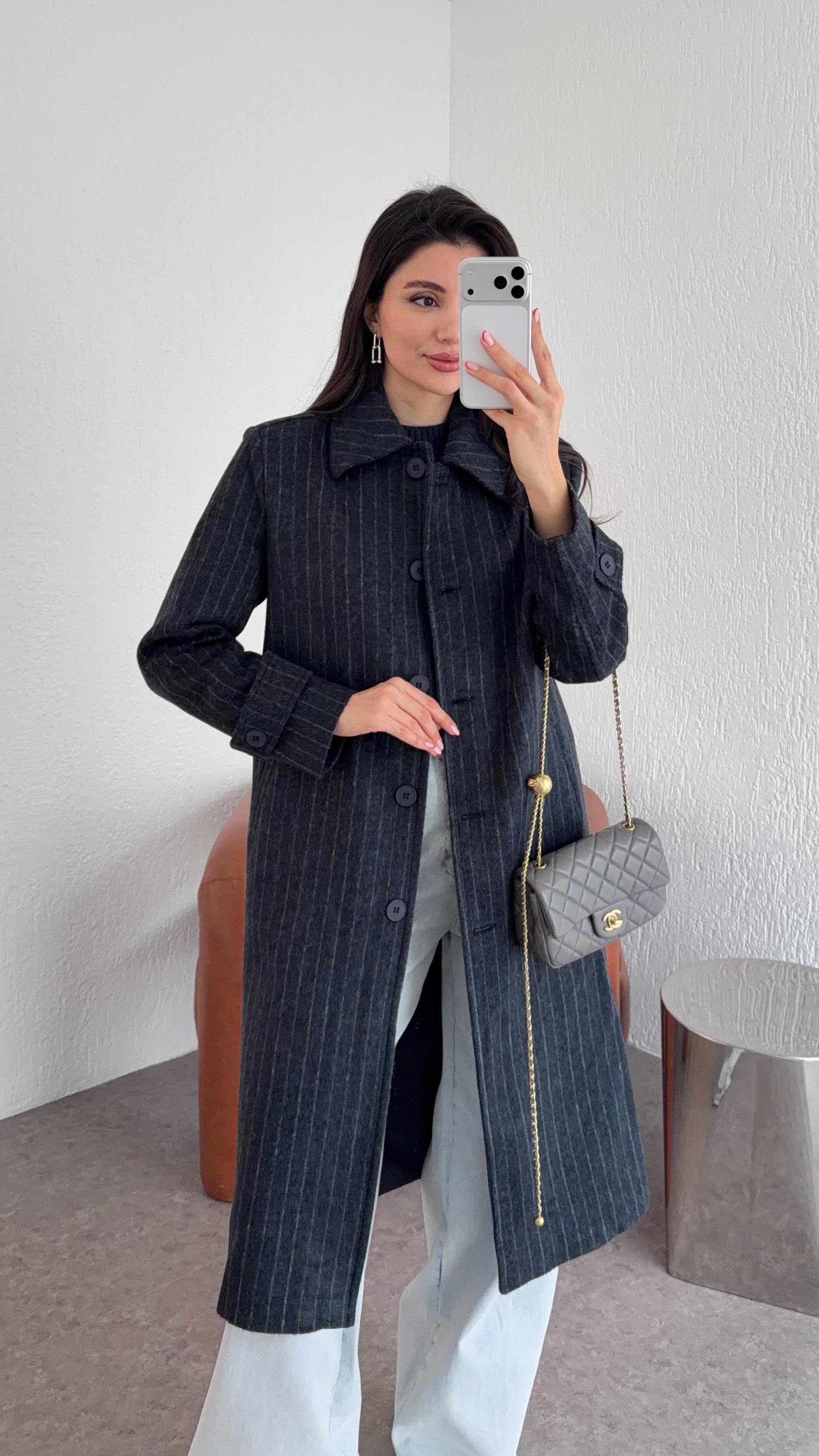 Çizgili Lacivert Kaban