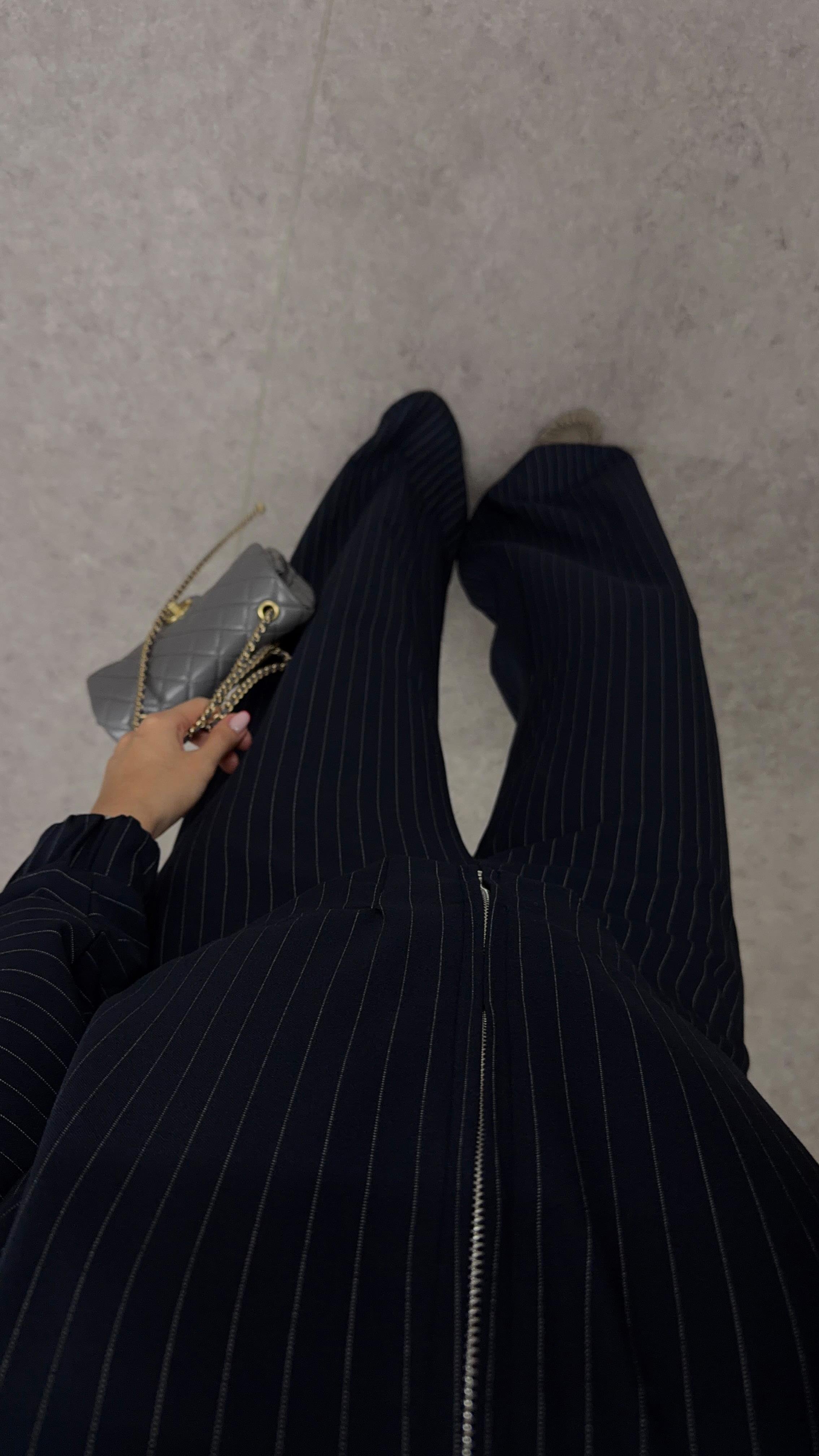 Çizgili Lacivert Smart-Casual Takım