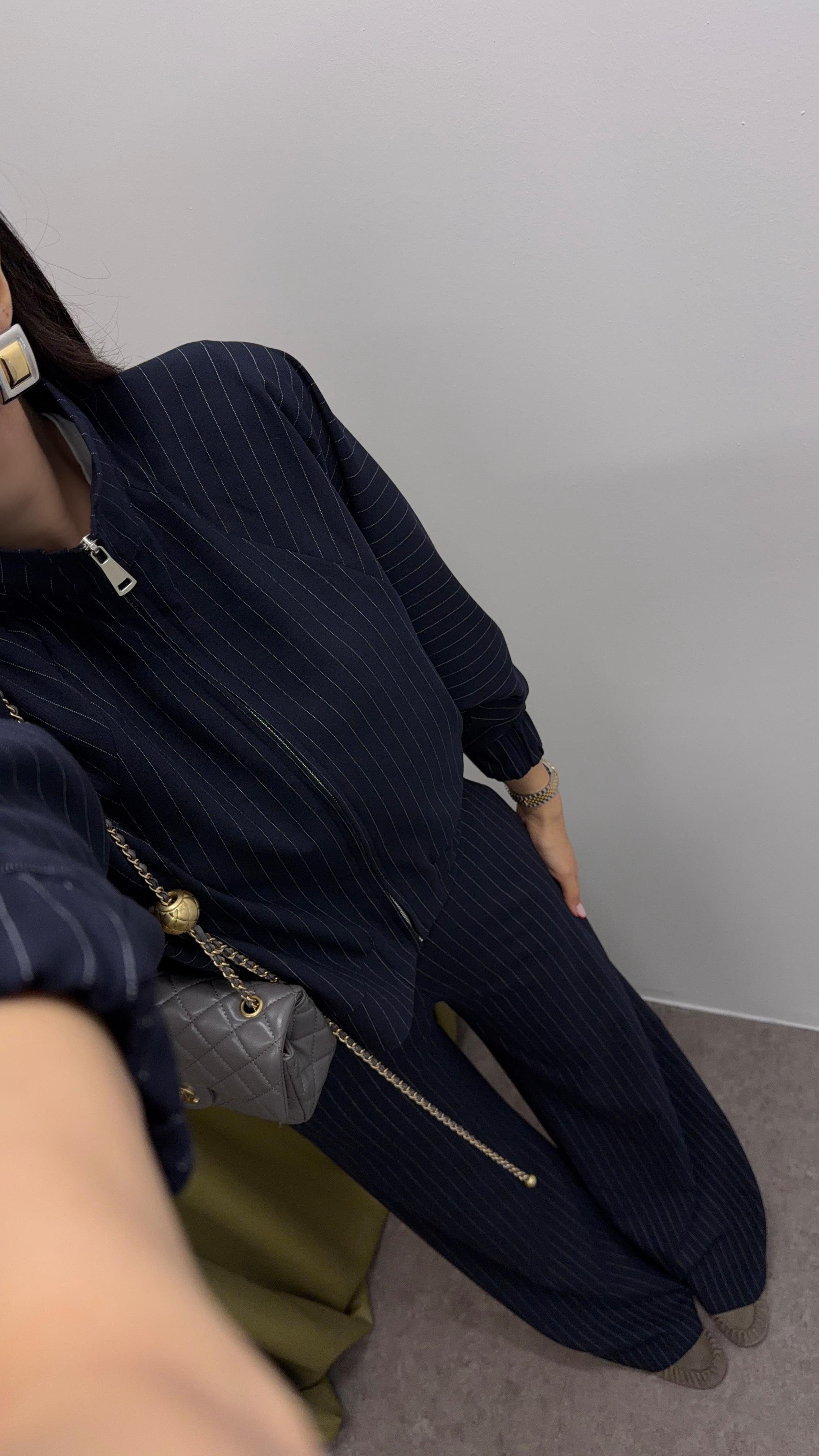Çizgili Lacivert Smart-Casual Takım