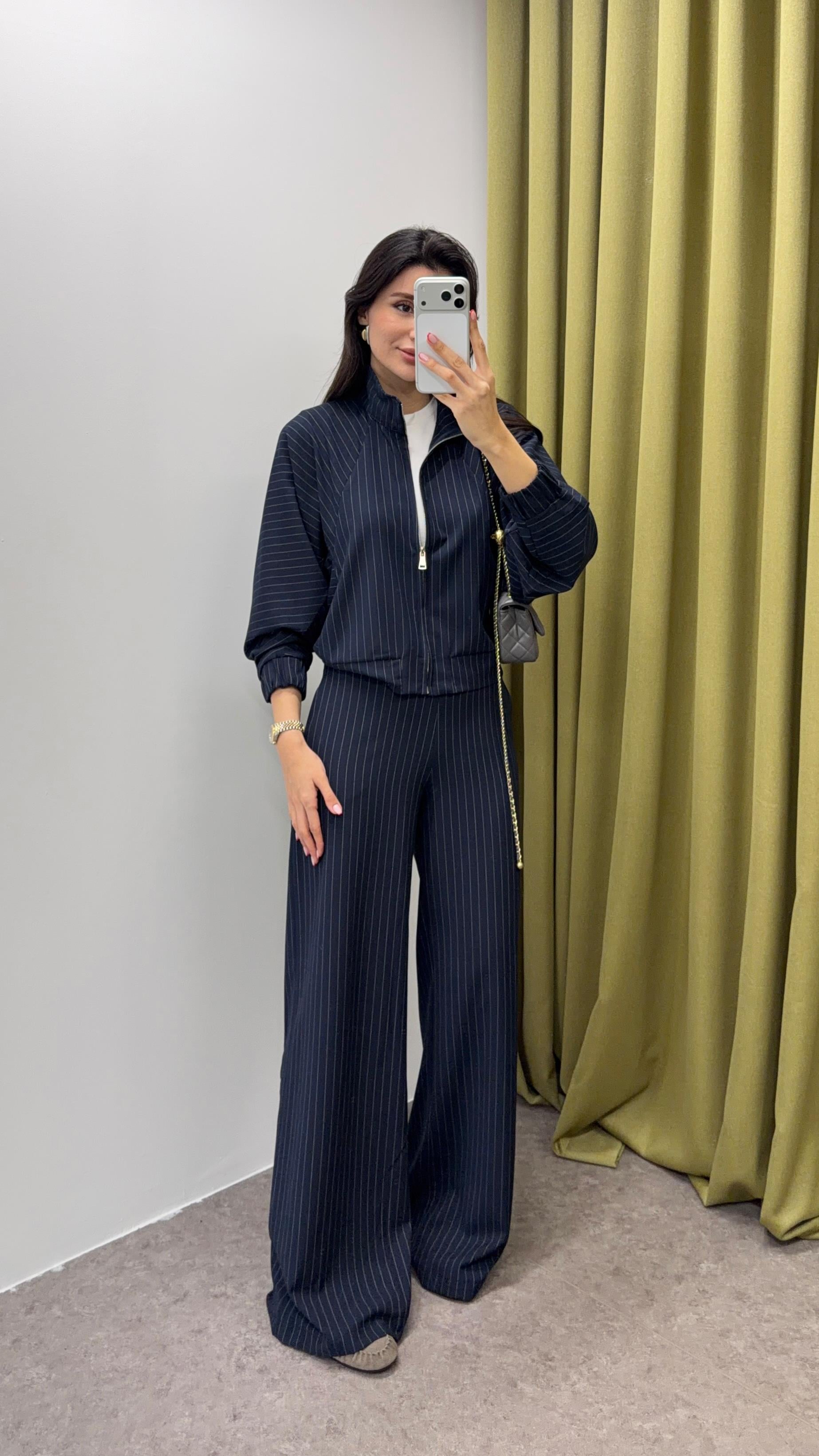 Çizgili Lacivert Smart-Casual Takım