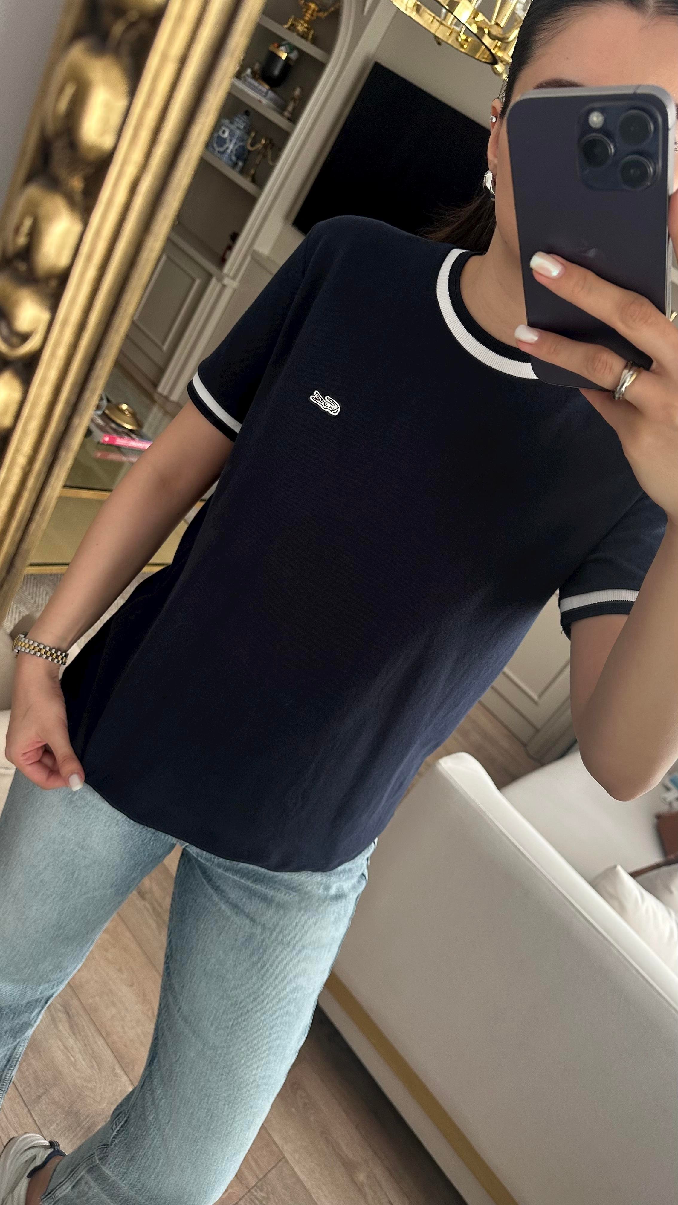 Cost Şeritli Lacivert Tshirt