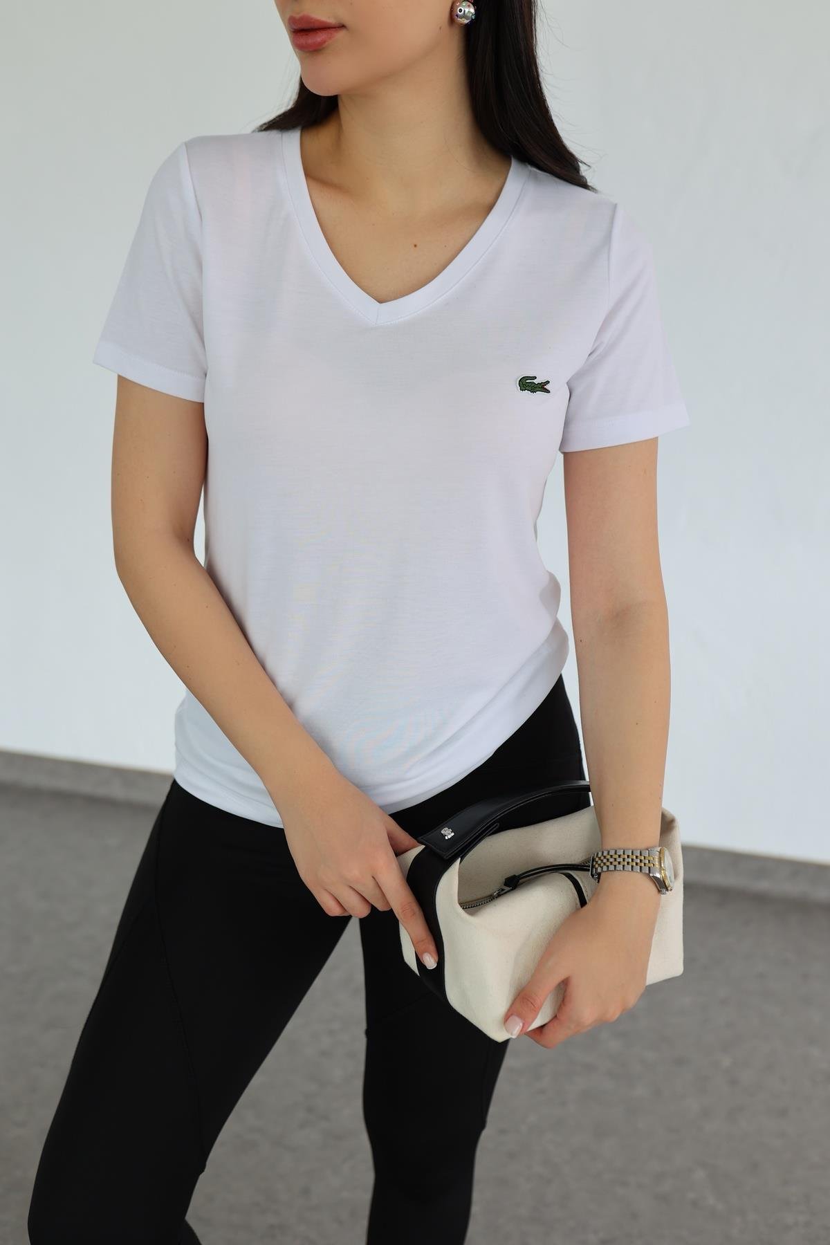 Cost V Yaka Model Beyaz Tshirt