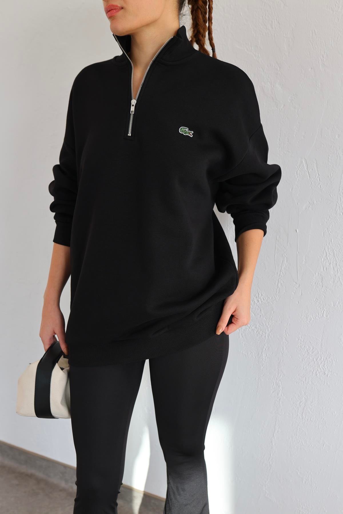 Coste Fermuarlı Siyah Sweat