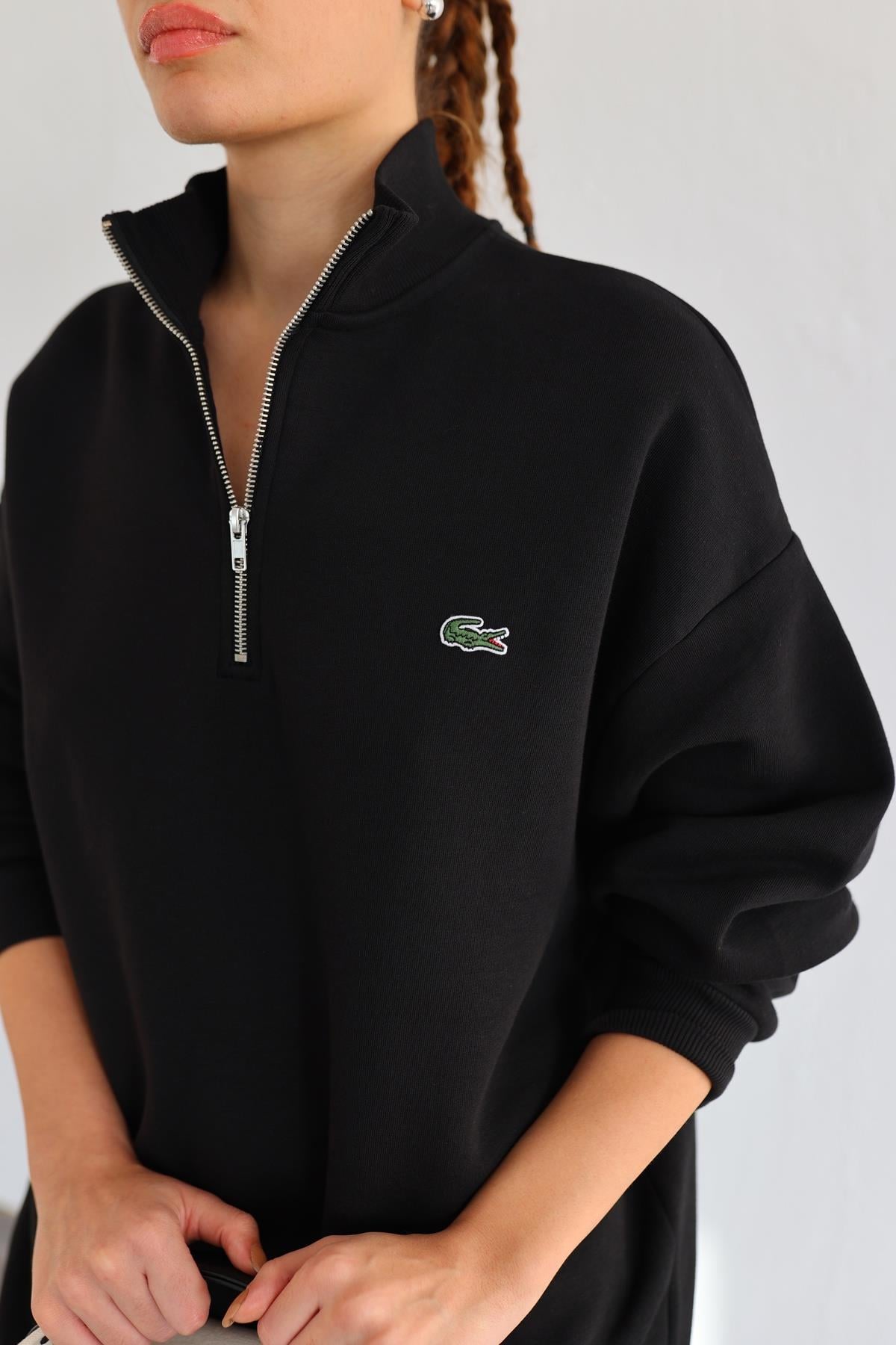 Coste Fermuarlı Siyah Sweat