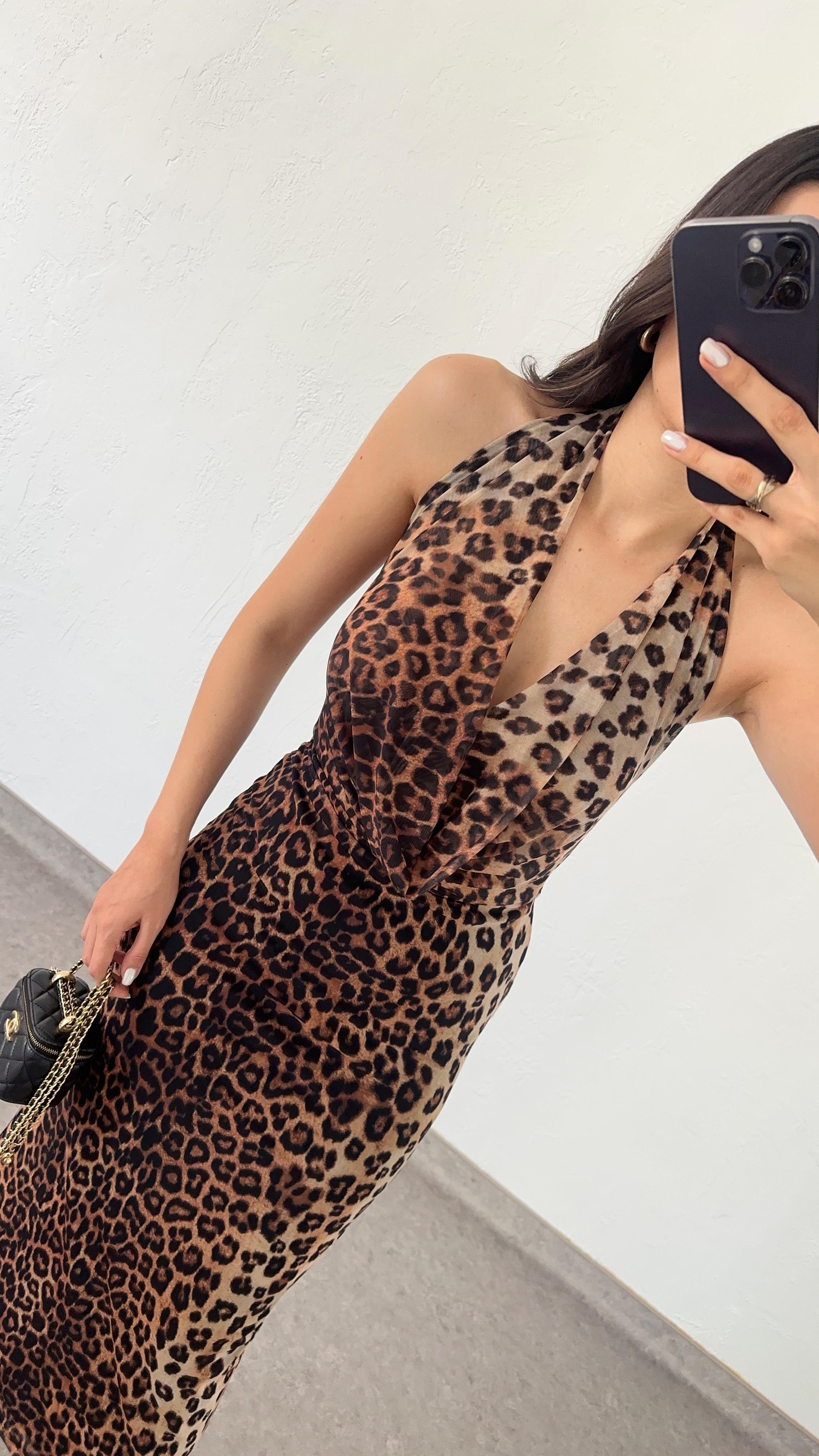 Degaje Yaka Leopar Elbise