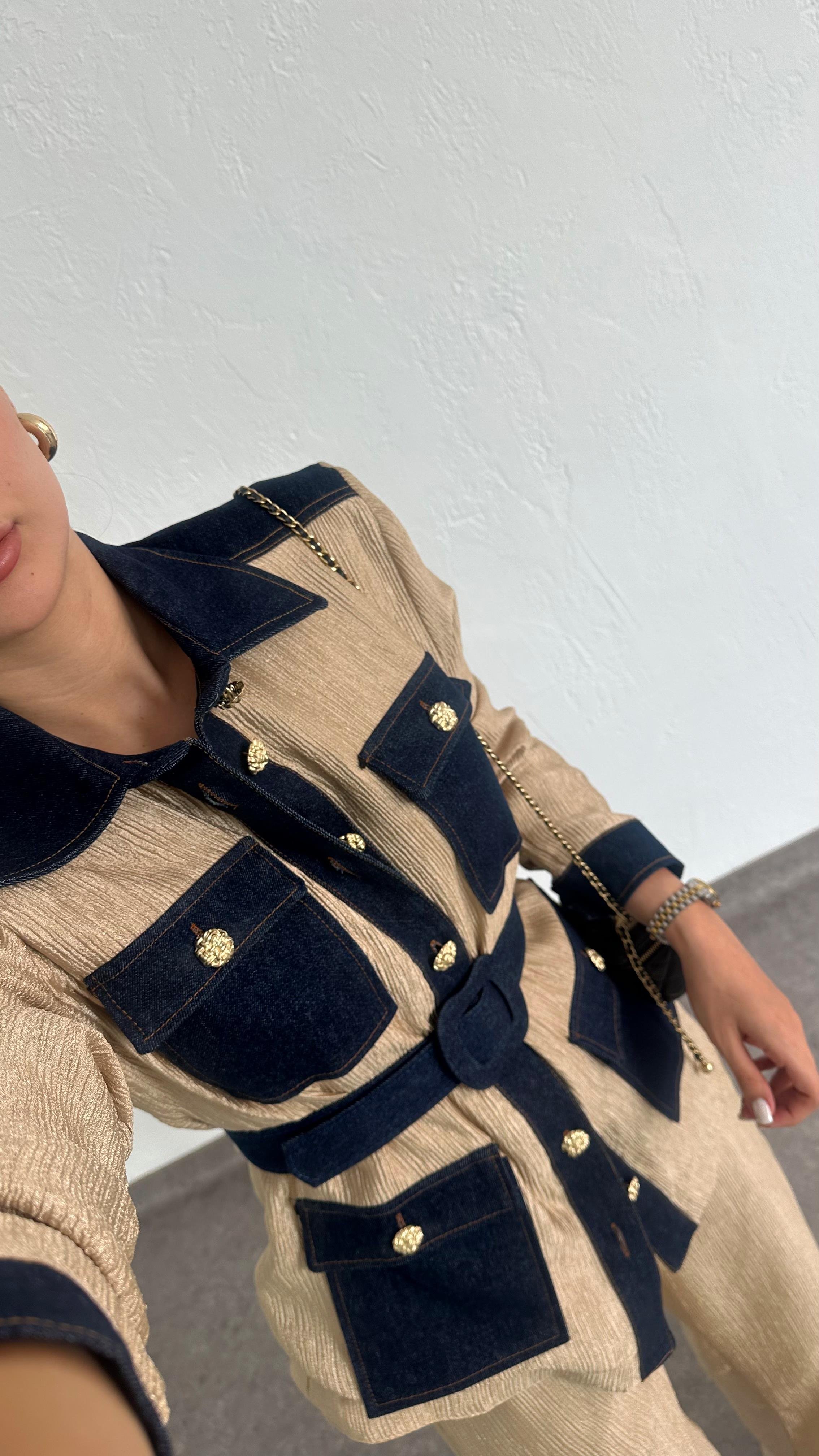 Denim Detaylı Premium Takım