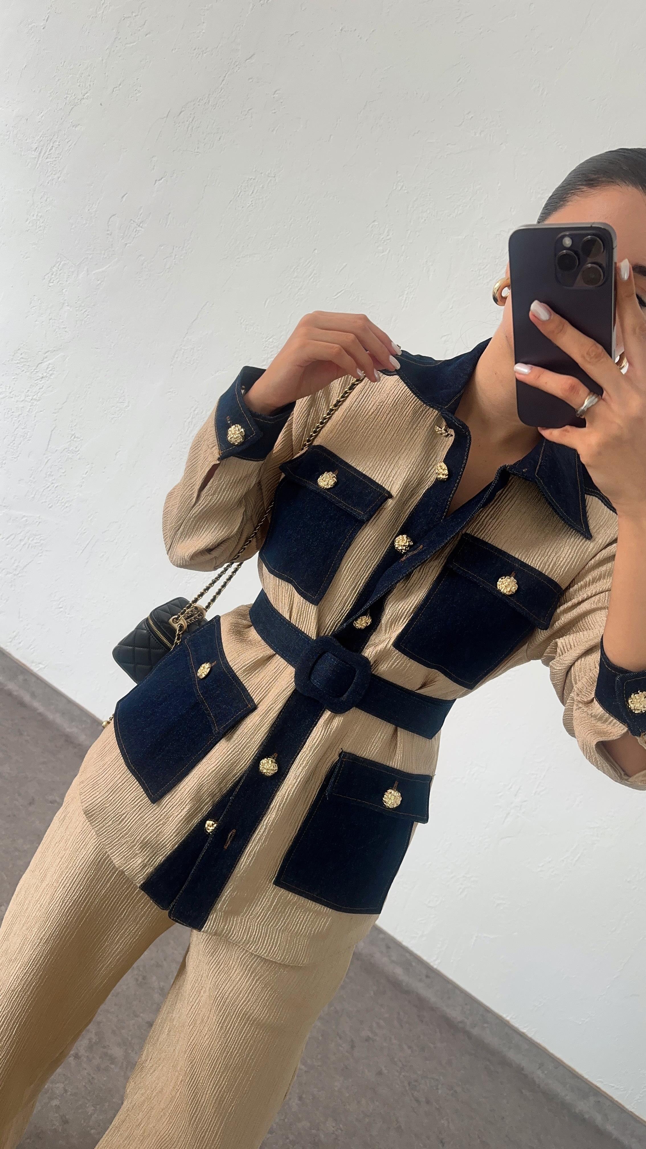 Denim Detaylı Premium Takım