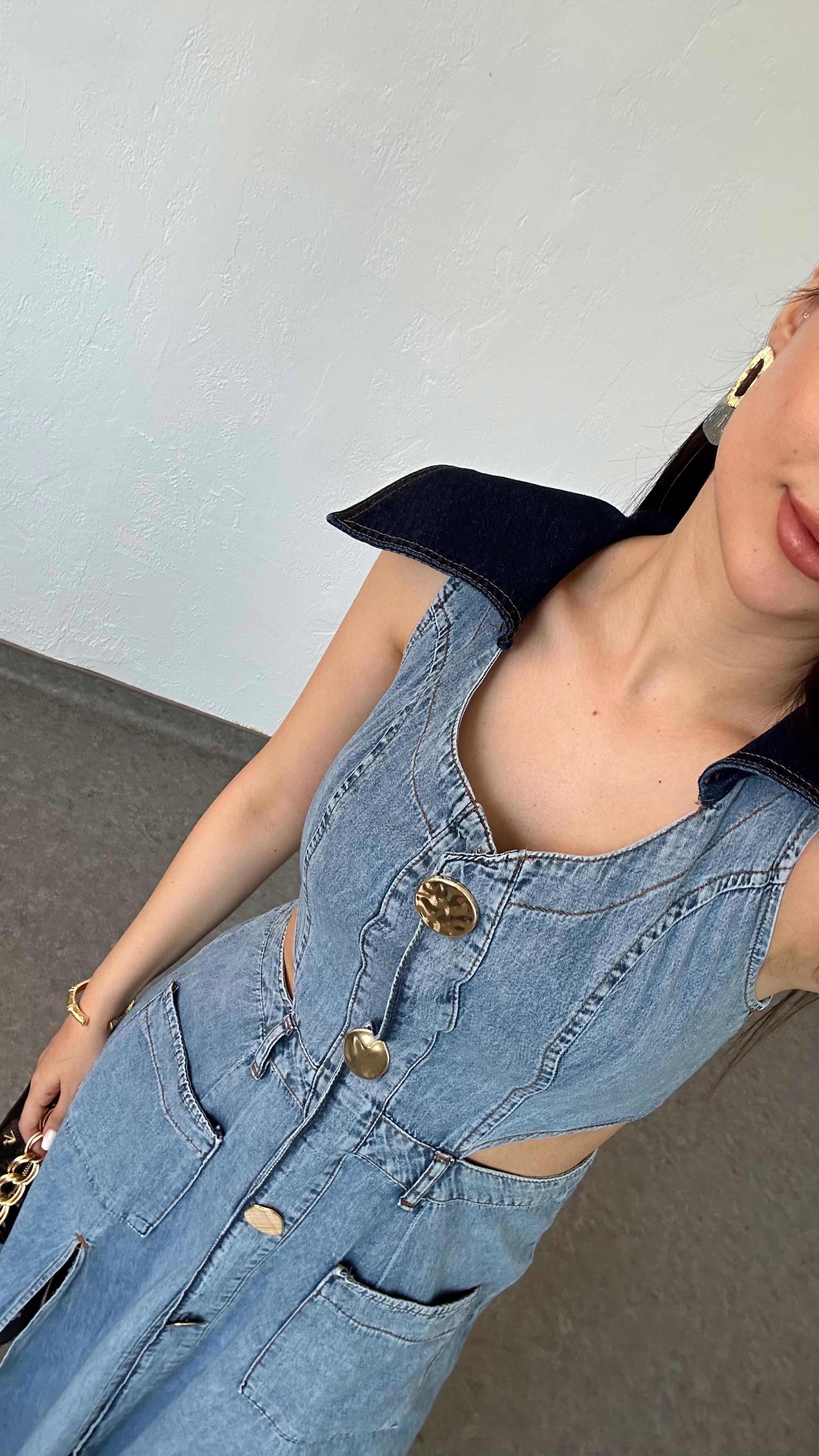 Denim Düğmeli Elbise