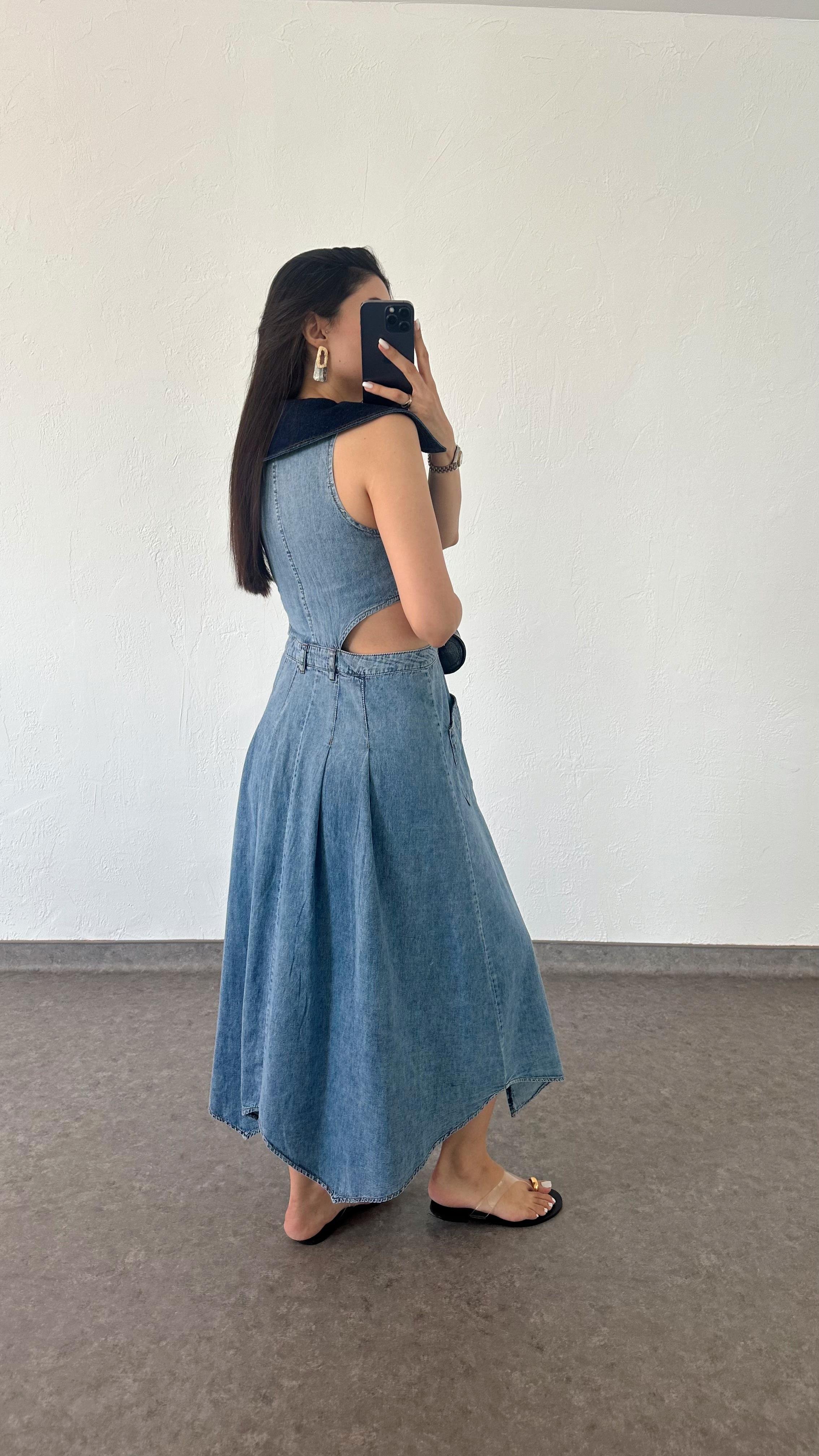 Denim Düğmeli Elbise