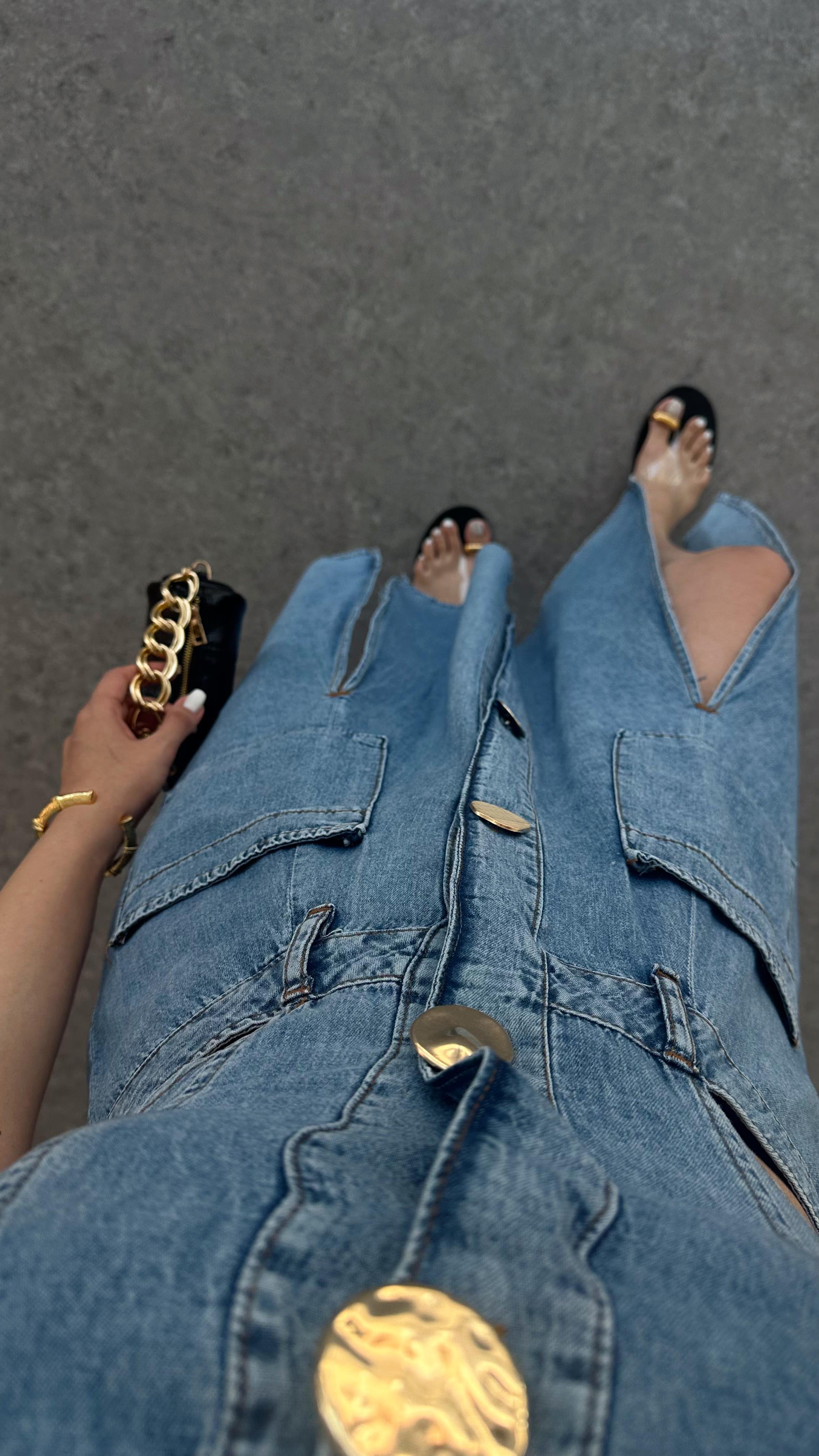 Denim Düğmeli Elbise
