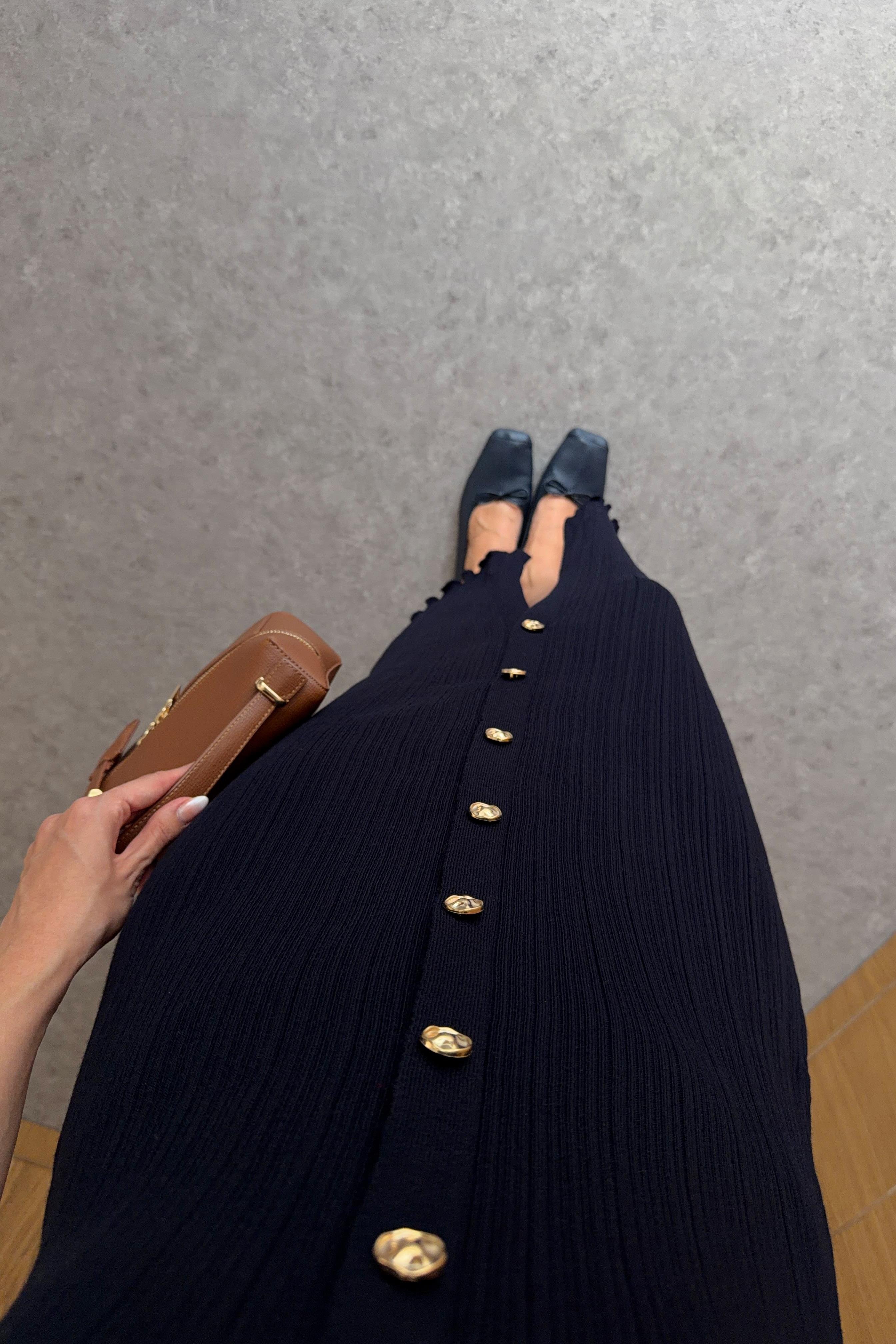 Denim Garnili Lacivert Triko Elbise