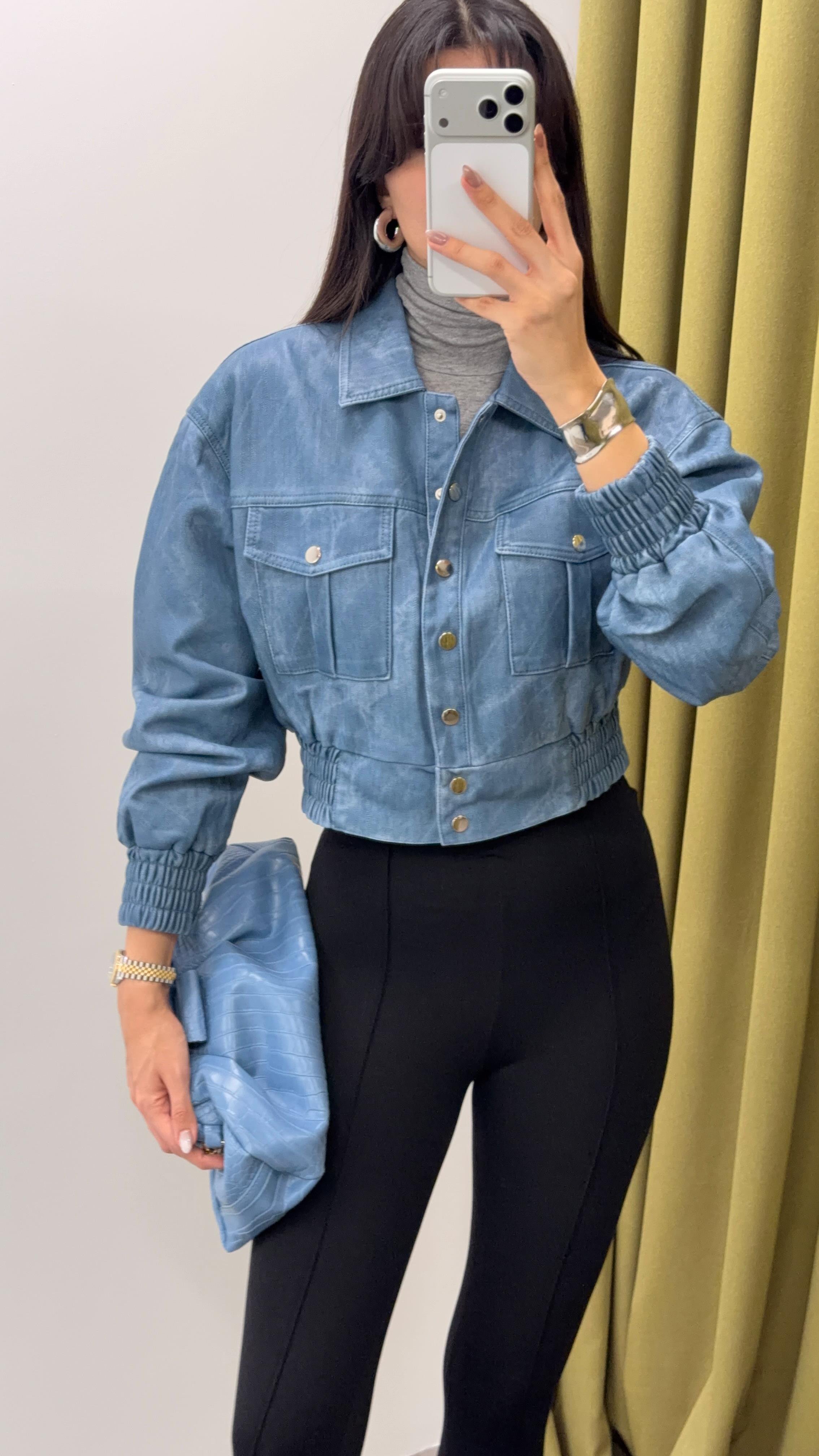 Denim Görünümlü Deri Ceket