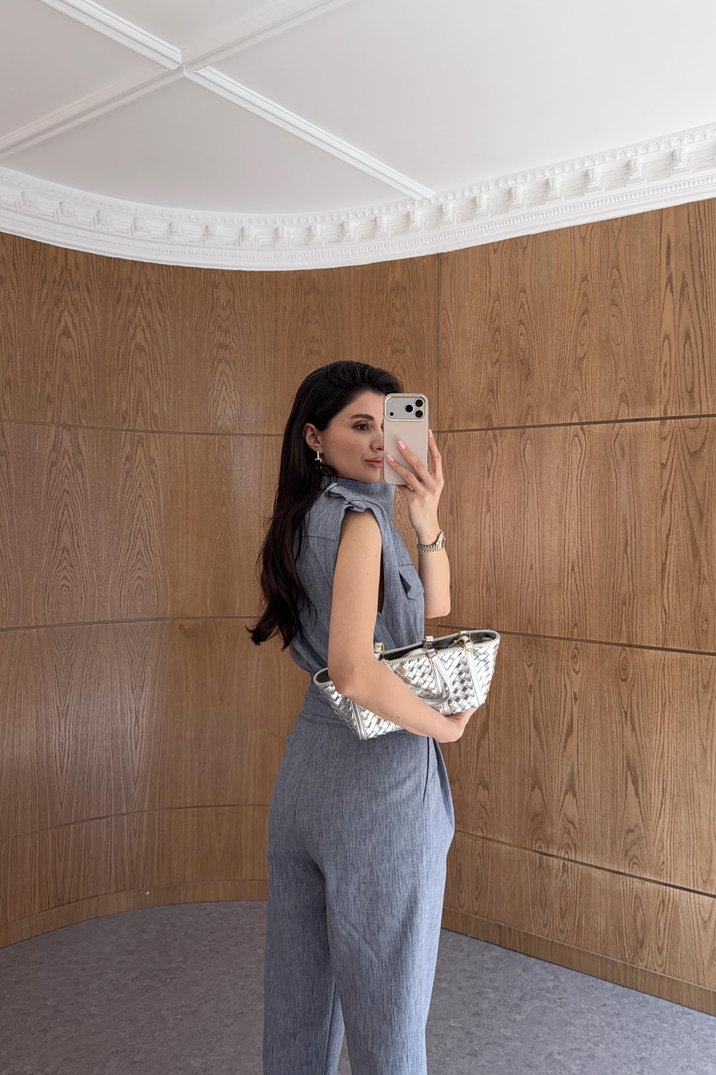 Denim Görünümlü Keten Bluz