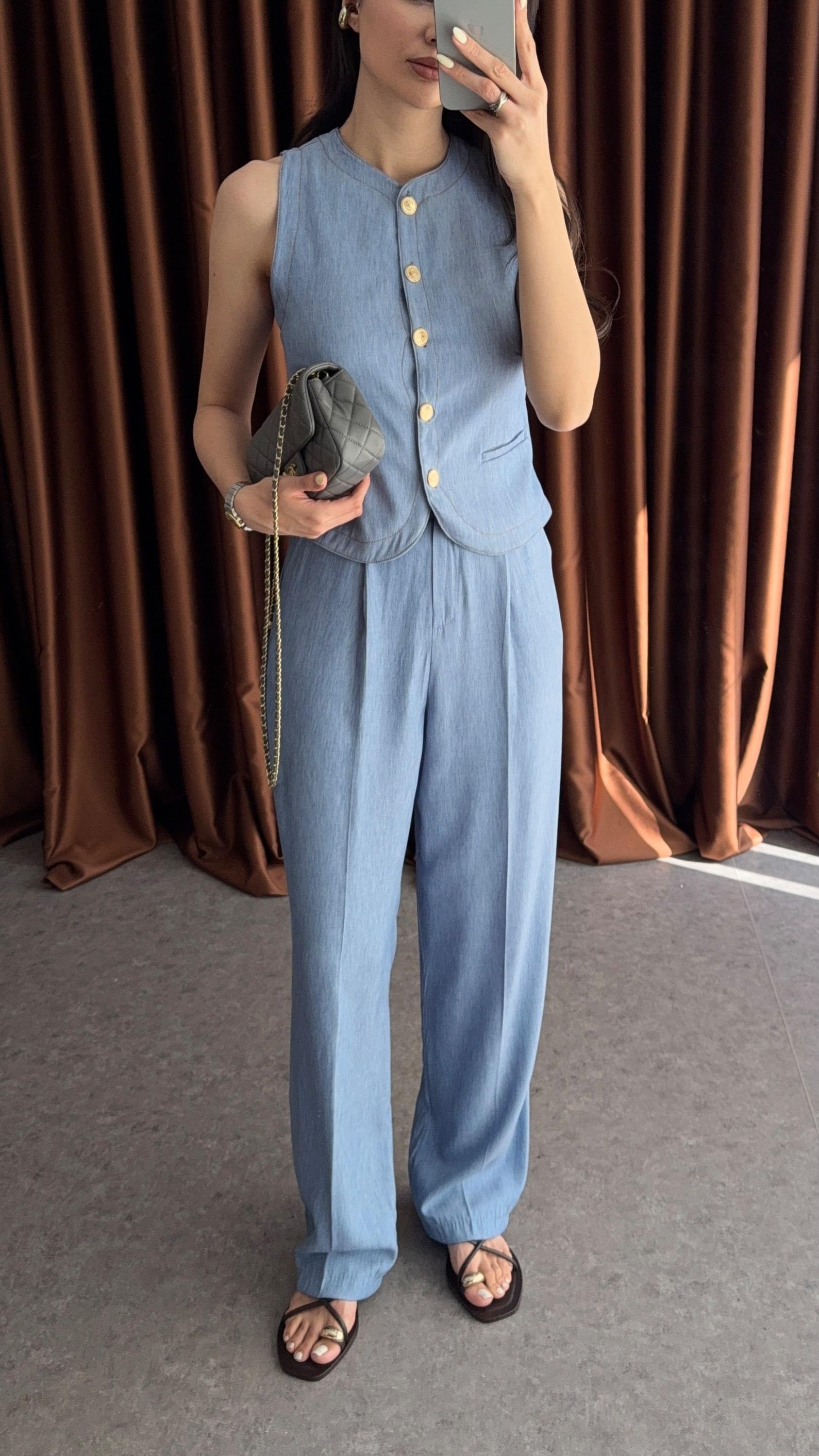 Denim Görünümlü Mavi Takım