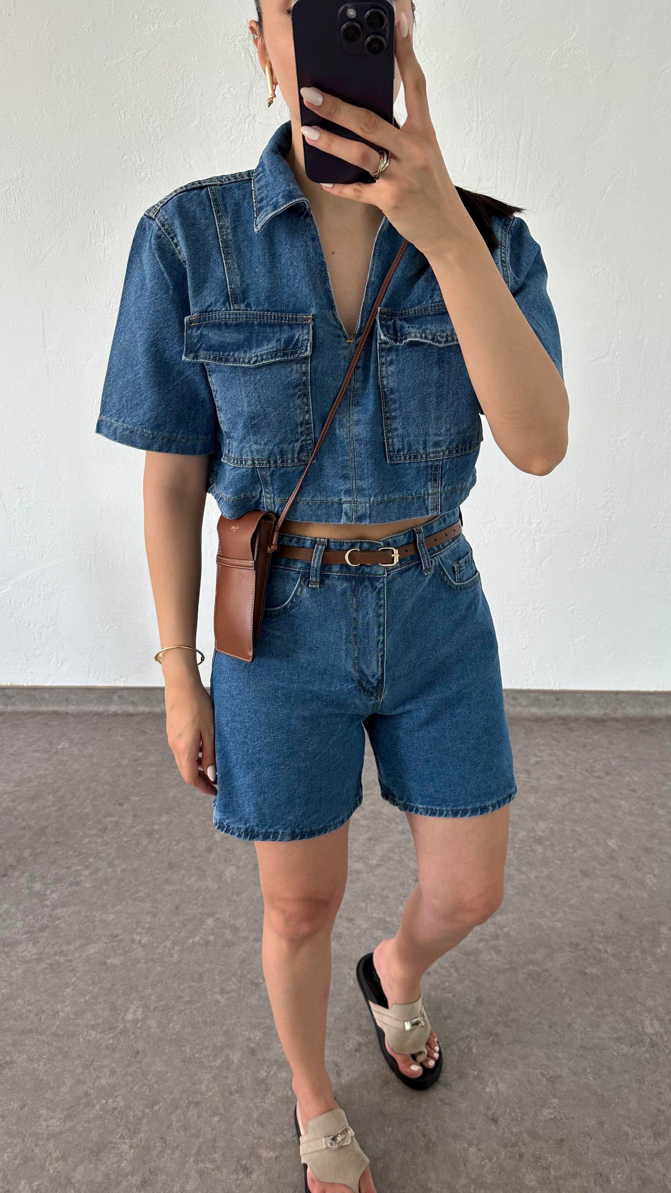 Denim Şort-Bluz Takım