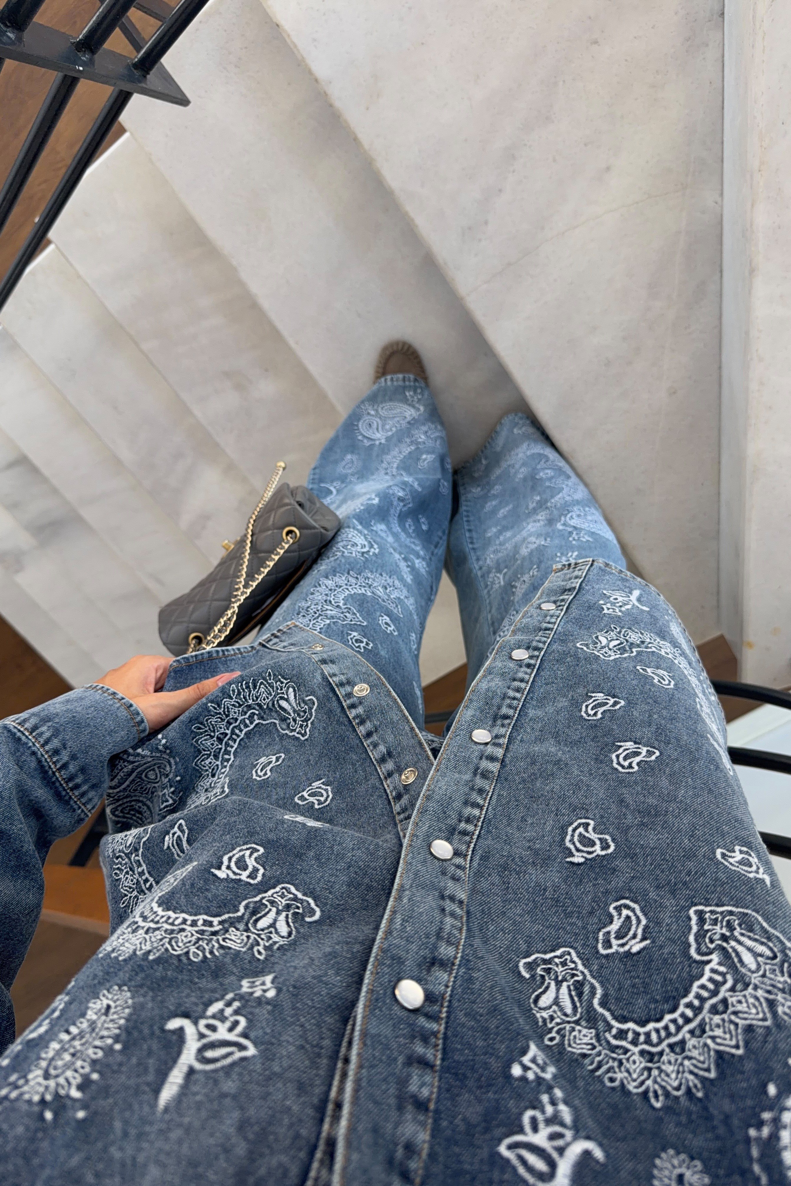 Desenli Gömlek-Jean İkili Denim Takım