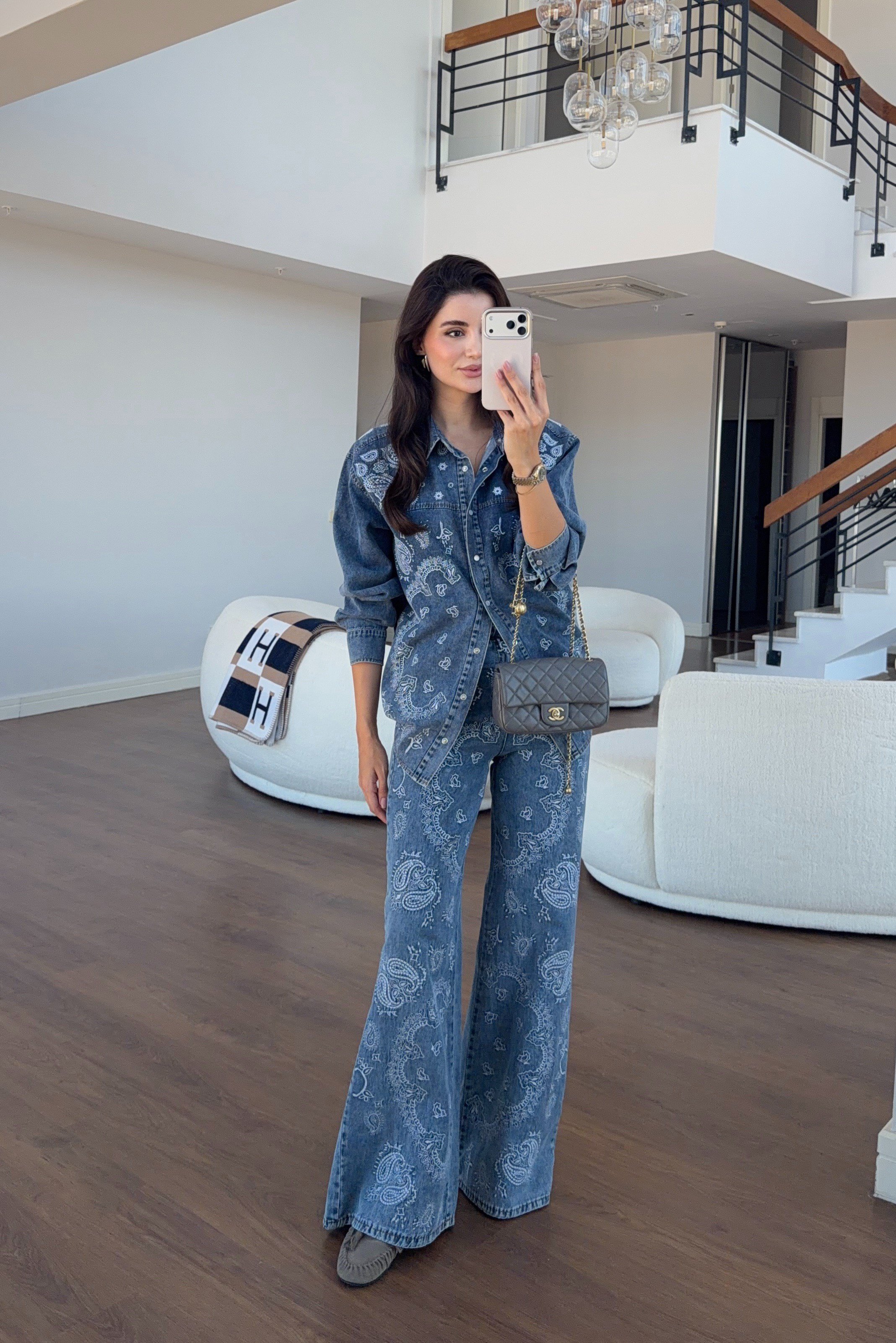 Desenli Gömlek-Jean İkili Denim Takım