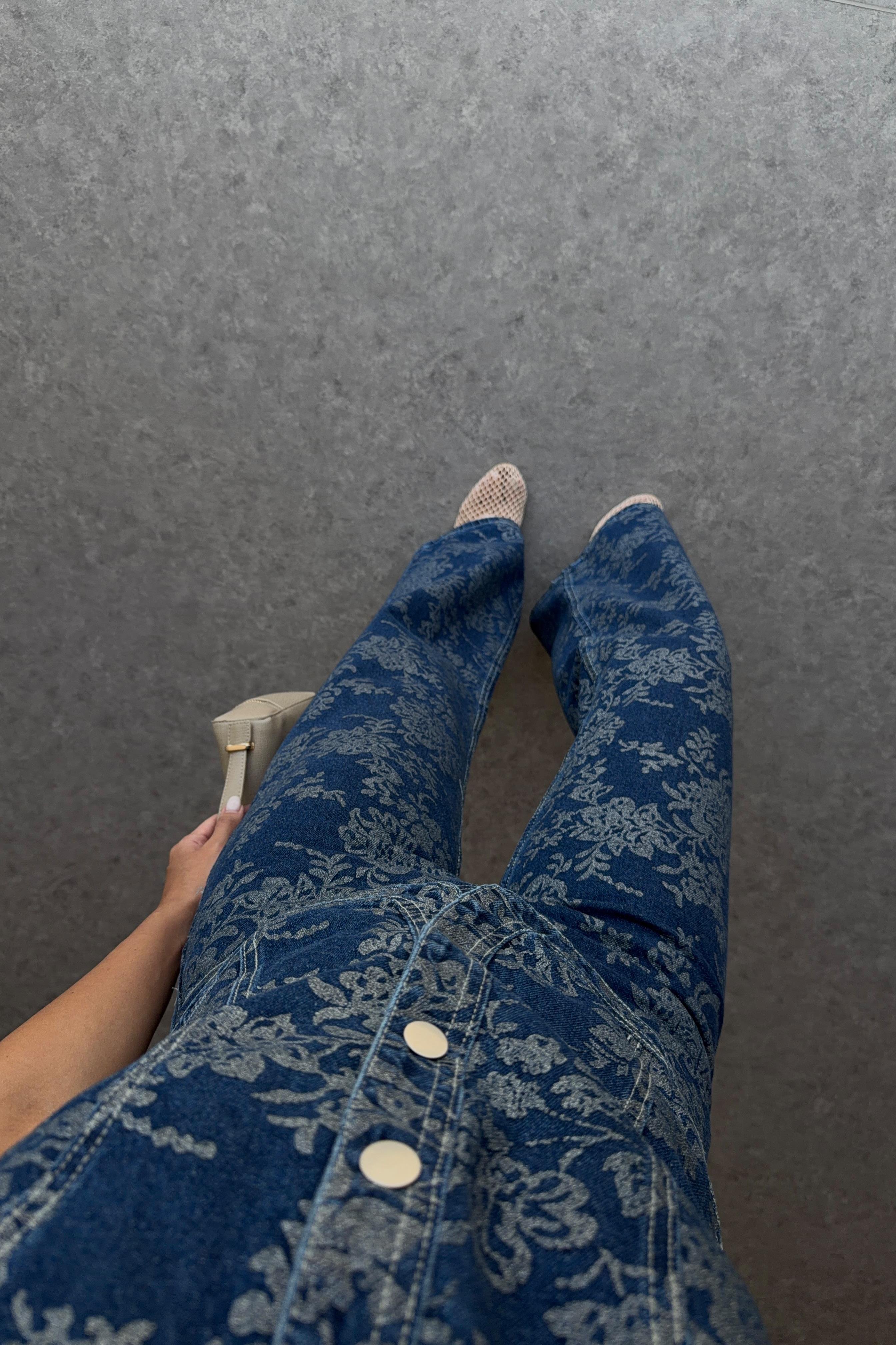 Desenli İkili Denim Takım