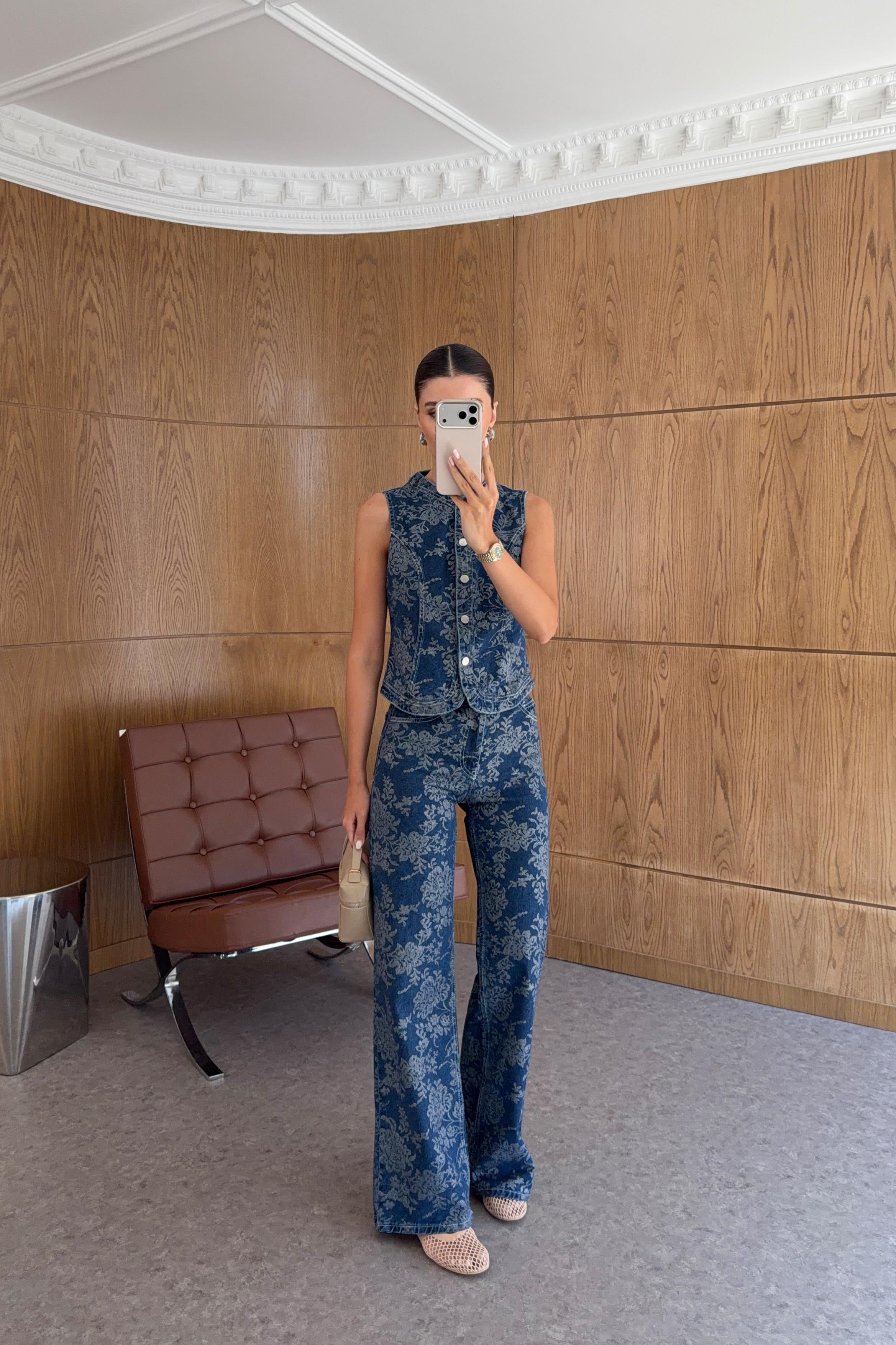 Desenli İkili Denim Takım