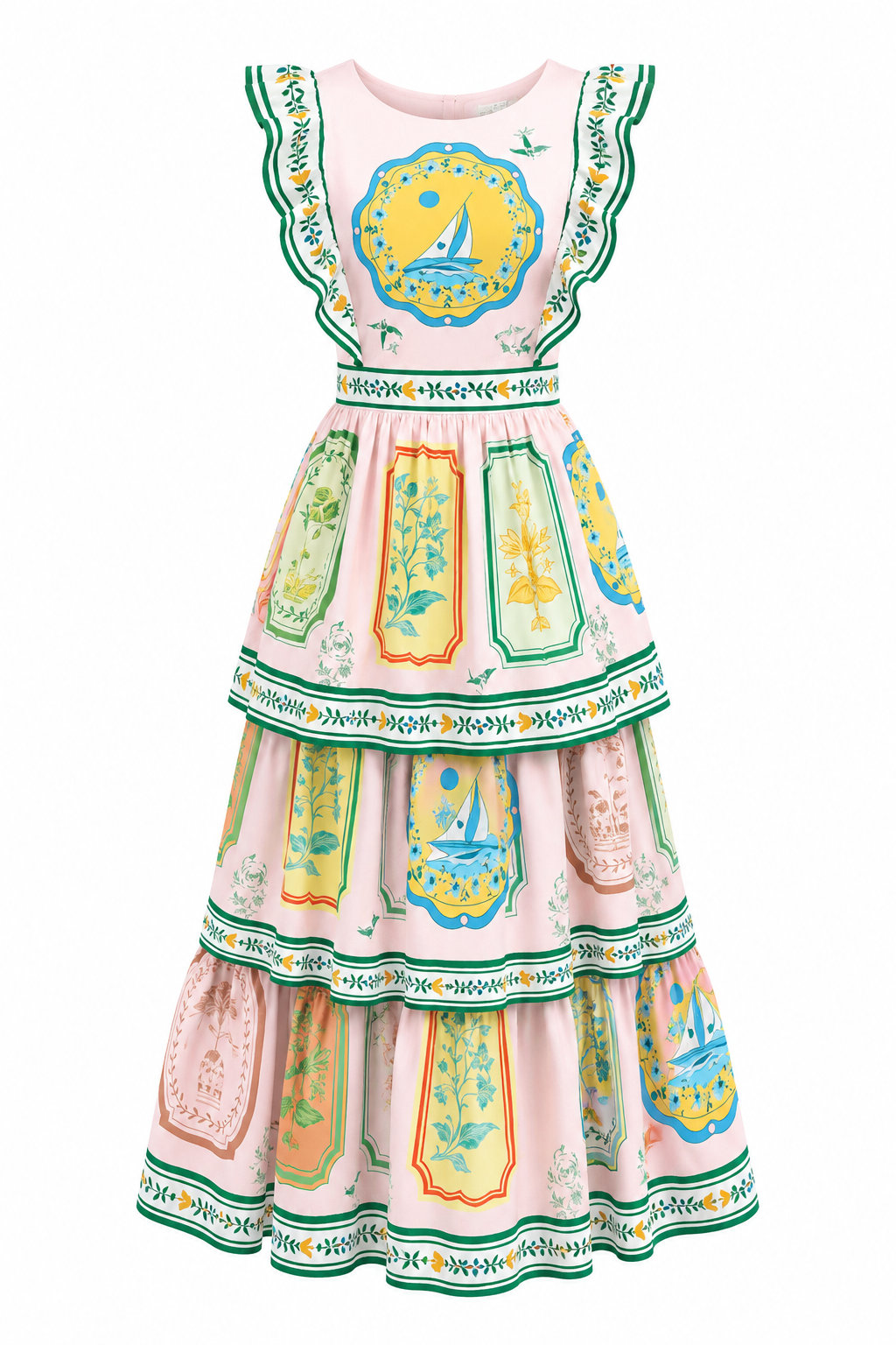 Desenli Katlı Pembe Elbise