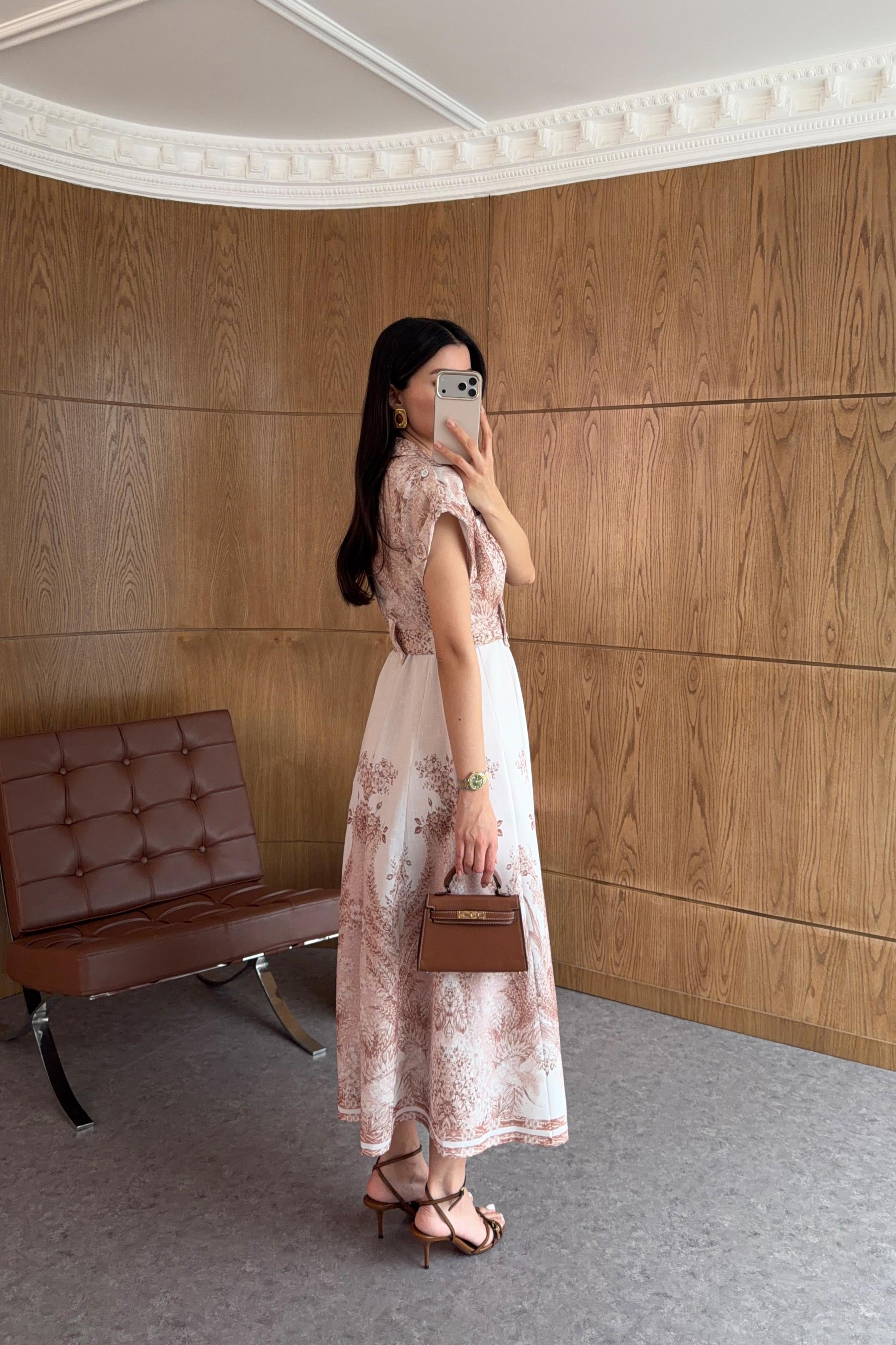 Dijital Baskı Pastel Rose Keten Elbise