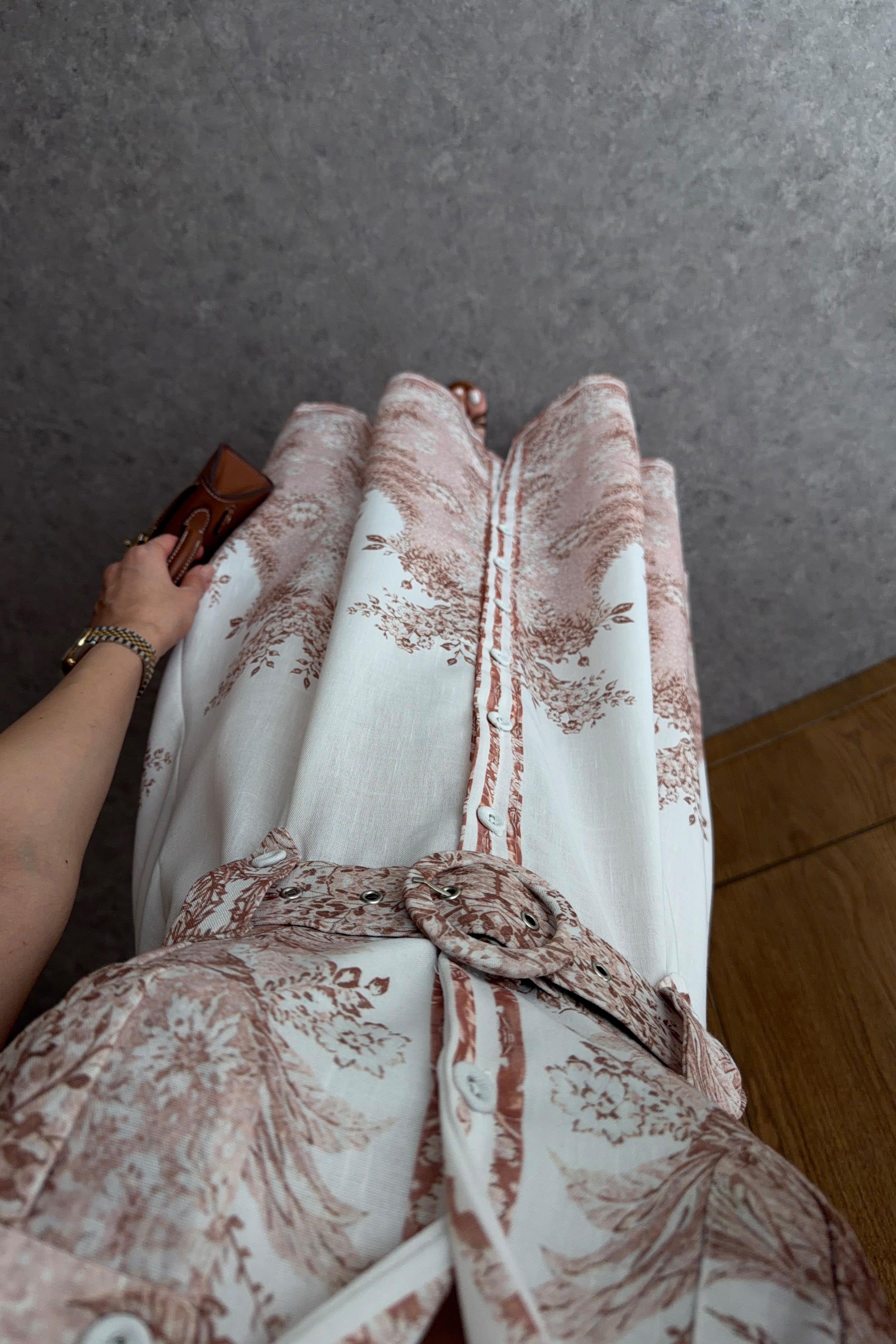 Dijital Baskı Pastel Rose Keten Elbise