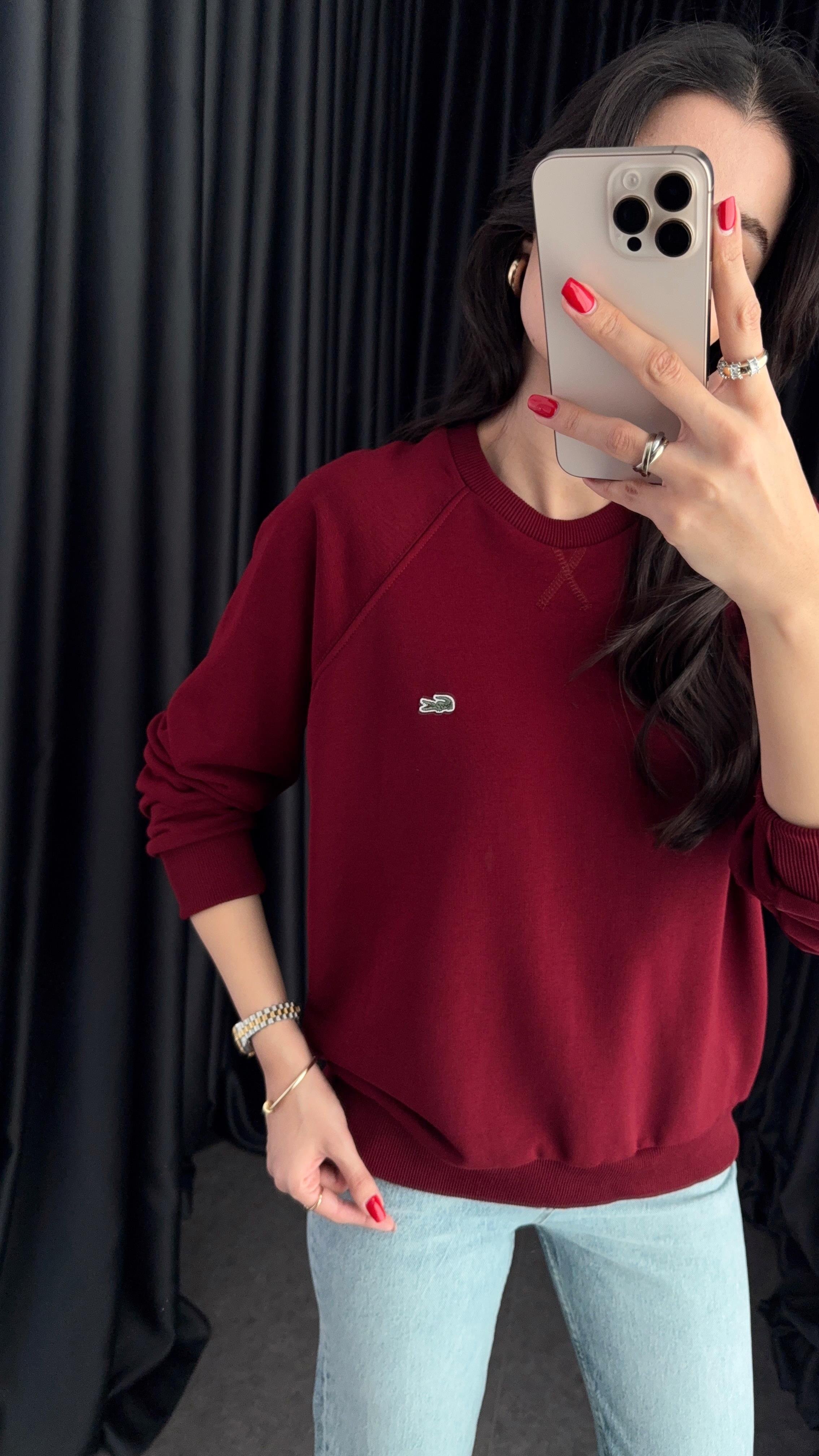 Dikişli Bordo Sweat
