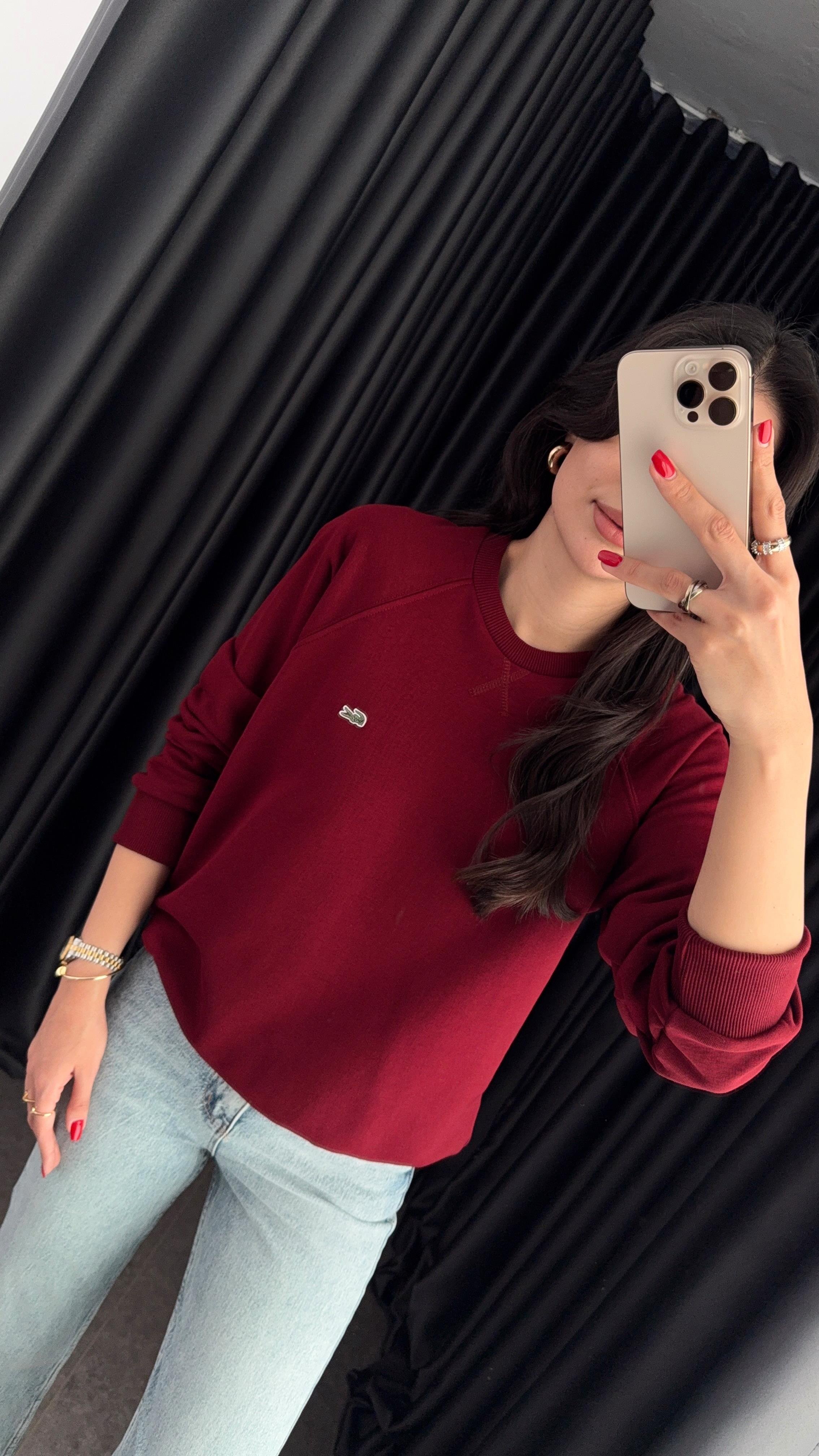 Dikişli Bordo Sweat