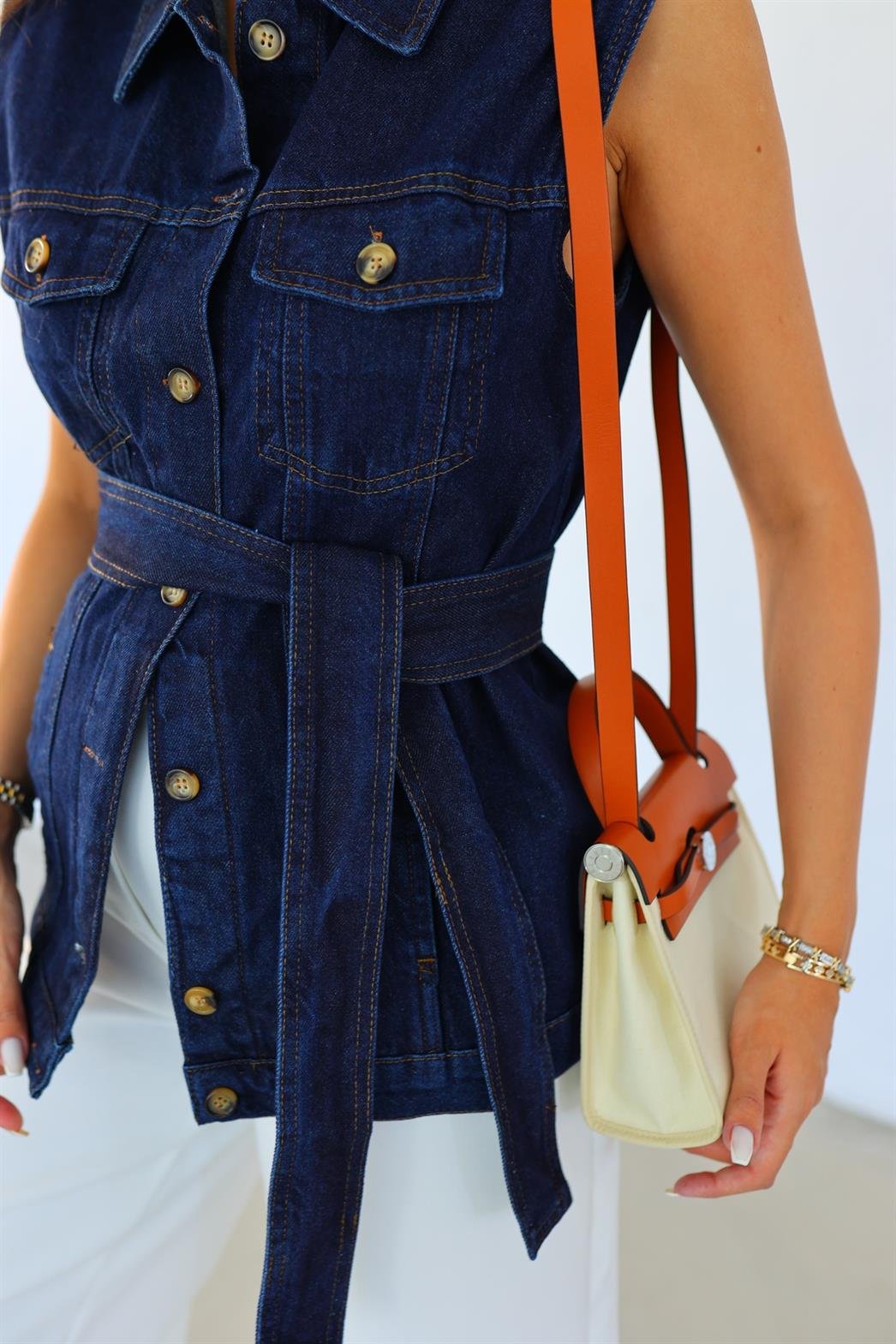Dikişli Denim Yelek