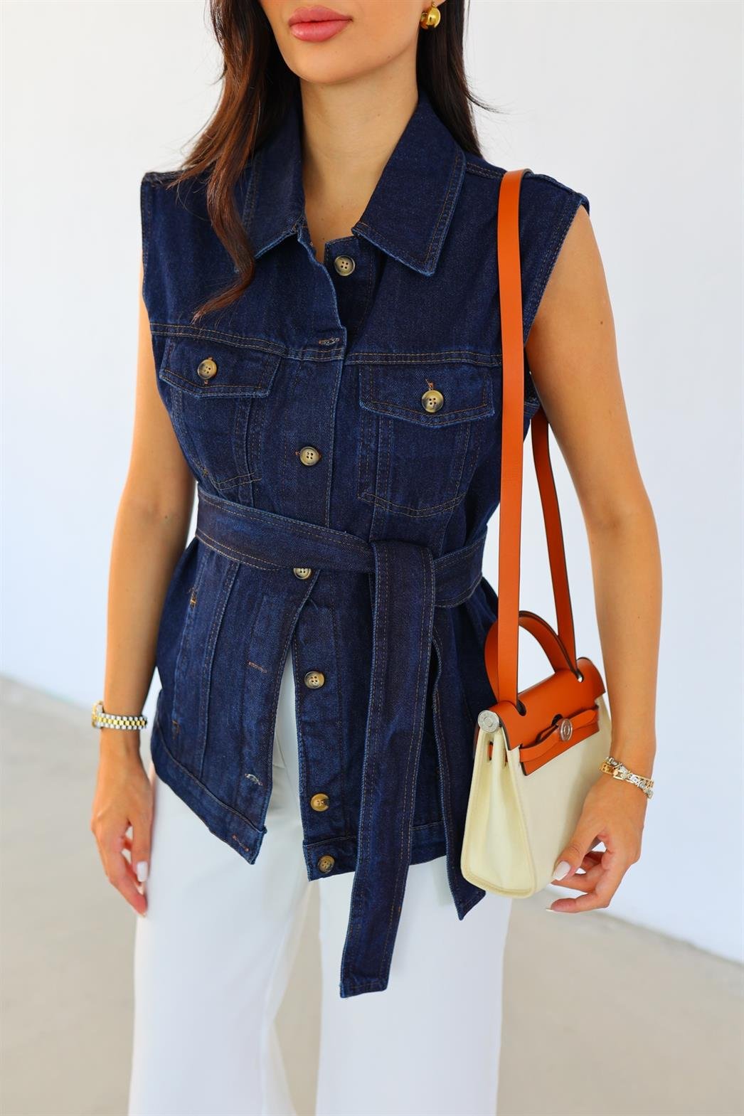 Dikişli Denim Yelek