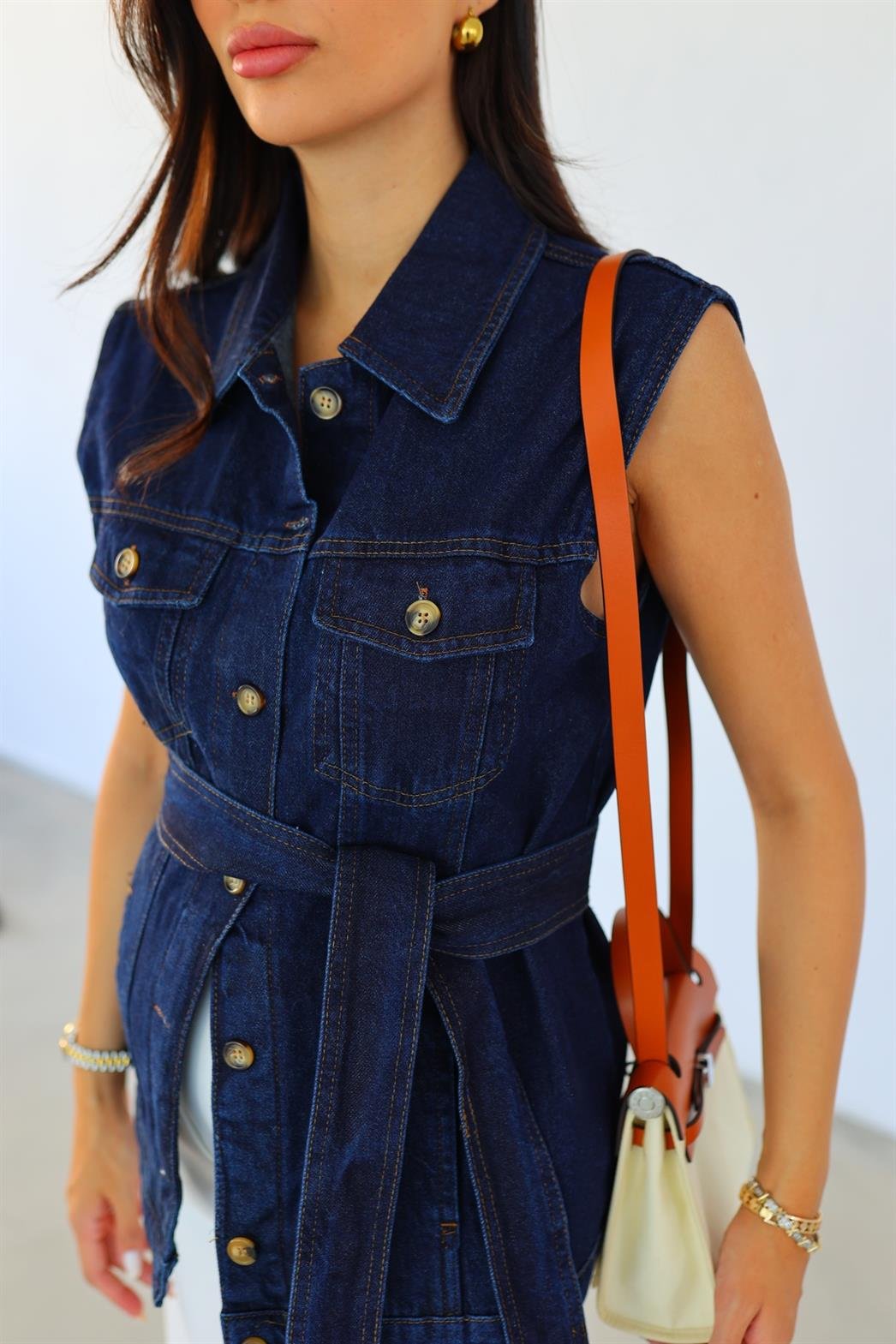 Dikişli Denim Yelek