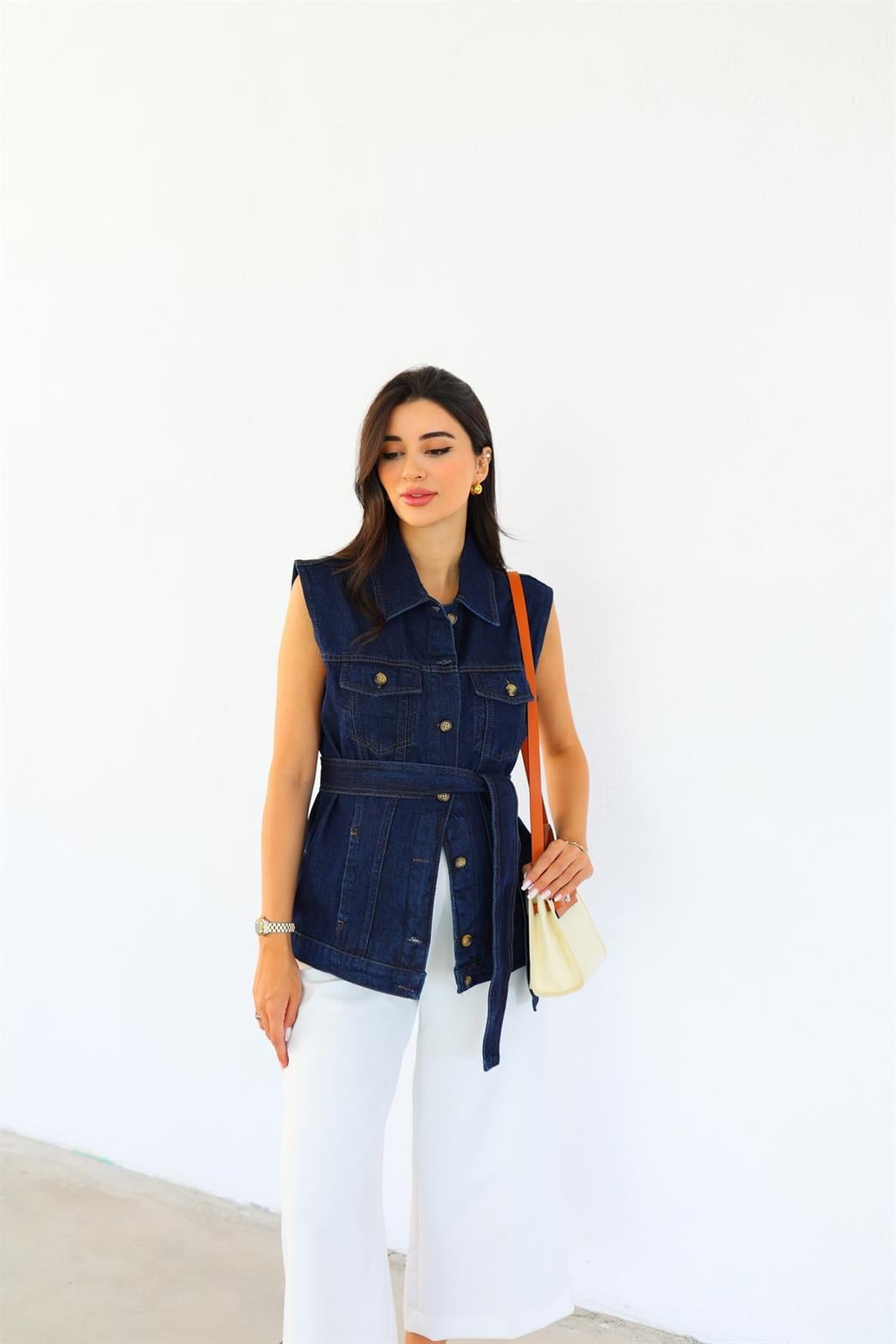 Dikişli Denim Yelek